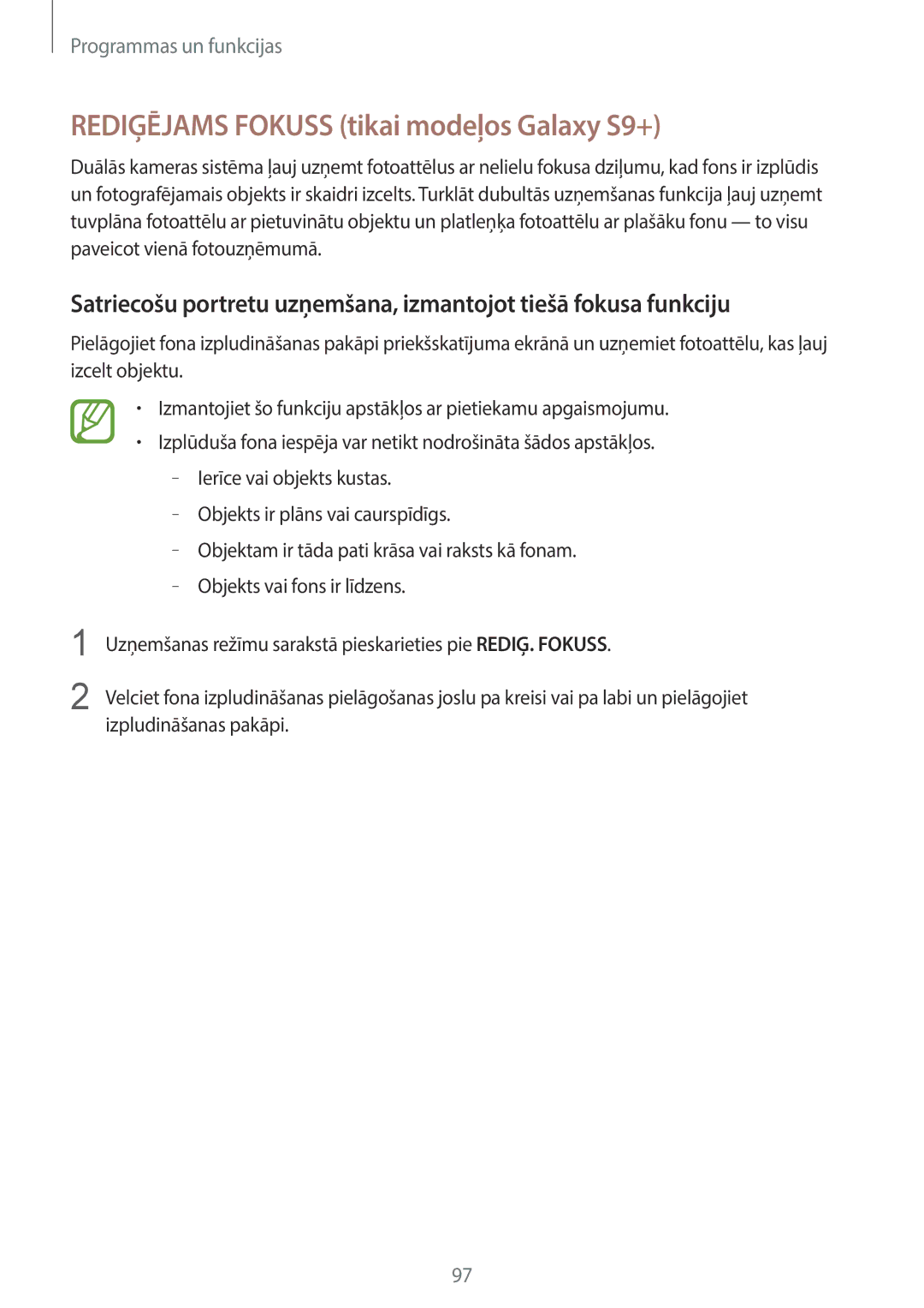 Samsung SM-G965FZKDSEB, SM-G960FZBDSEB, SM-G965FZBDSEB, SM-G965FZPDSEB manual Rediģējams Fokuss tikai modeļos Galaxy S9+ 