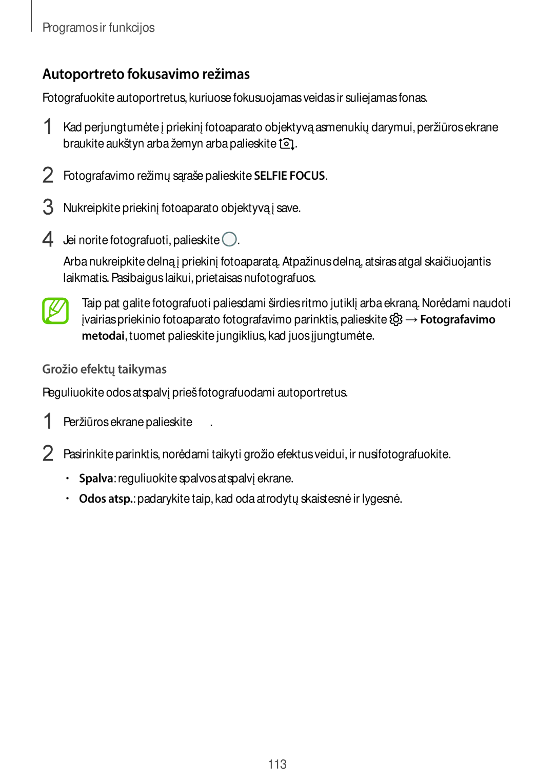 Samsung SM-G960FZPDSEB, SM-G960FZBDSEB, SM-G965FZKDSEB, SM-G965FZBDSEB, SM-G965FZPDSEB manual Autoportreto fokusavimo režimas 