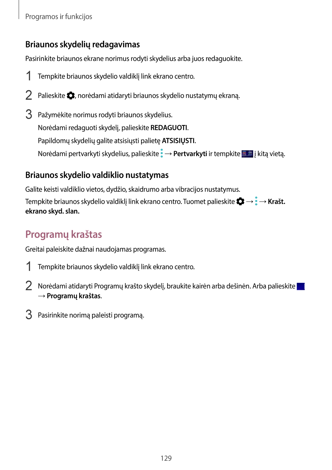 Samsung SM-G965FZPDSEB manual Programų kraštas, Briaunos skydelių redagavimas, Briaunos skydelio valdiklio nustatymas 