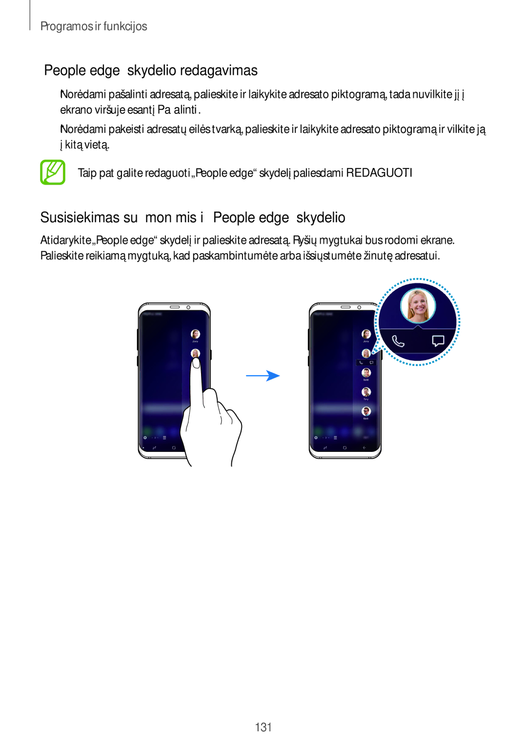 Samsung SM-G960FZPDSEB, SM-G960FZBDSEB „People edge skydelio redagavimas, Susisiekimas su žmonėmis iš„People edge skydelio 