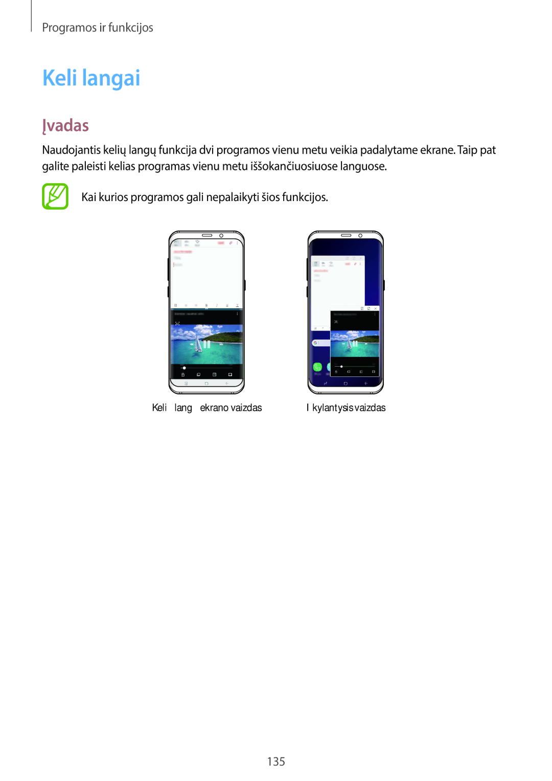 Samsung SM-G965FZPDSEB, SM-G960FZBDSEB, SM-G965FZKDSEB Keli langai, Kai kurios programos gali nepalaikyti šios funkcijos 