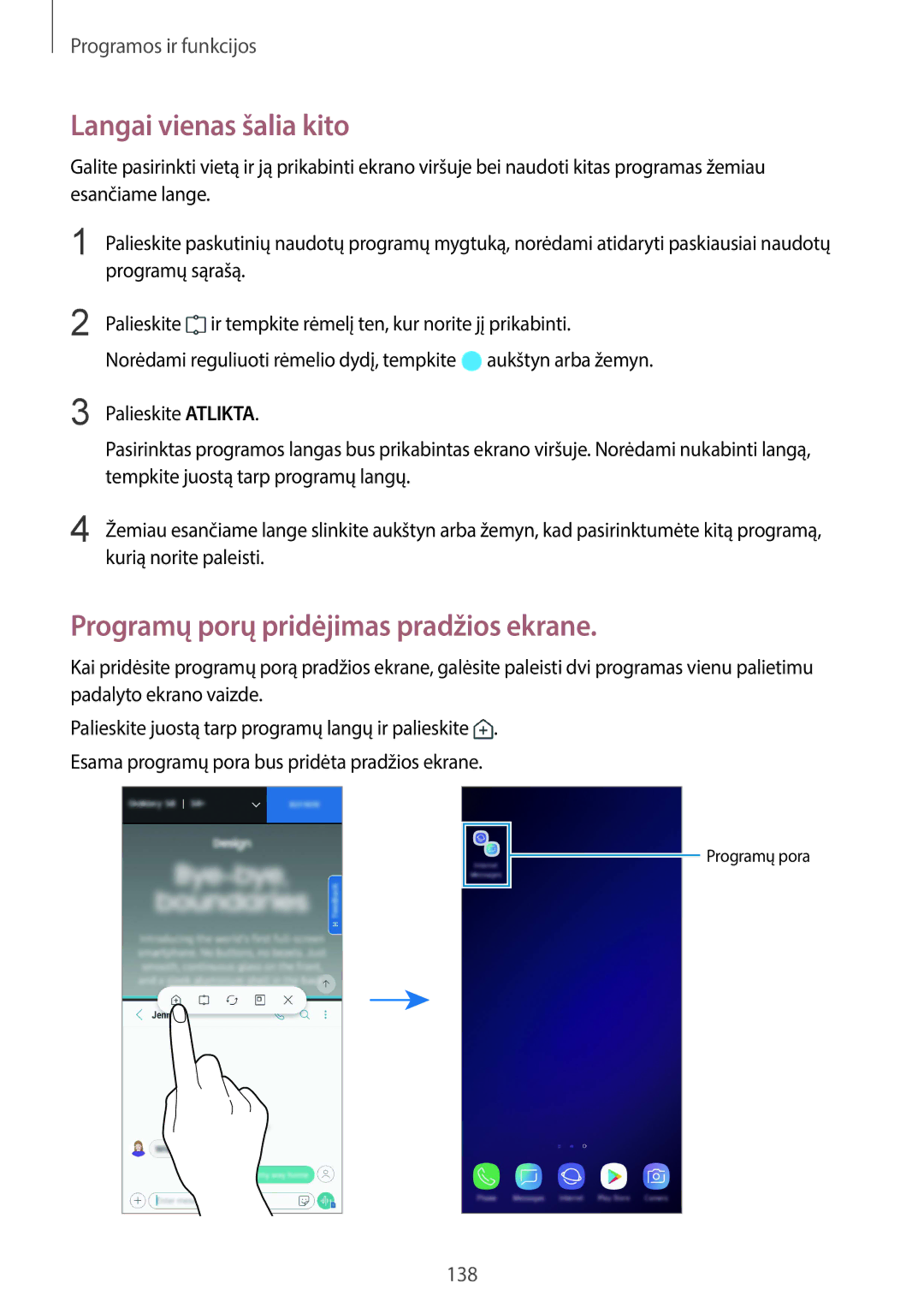 Samsung SM-G960FZBDSEB, SM-G965FZKDSEB, SM-G965FZBDSEB Langai vienas šalia kito, Programų porų pridėjimas pradžios ekrane 