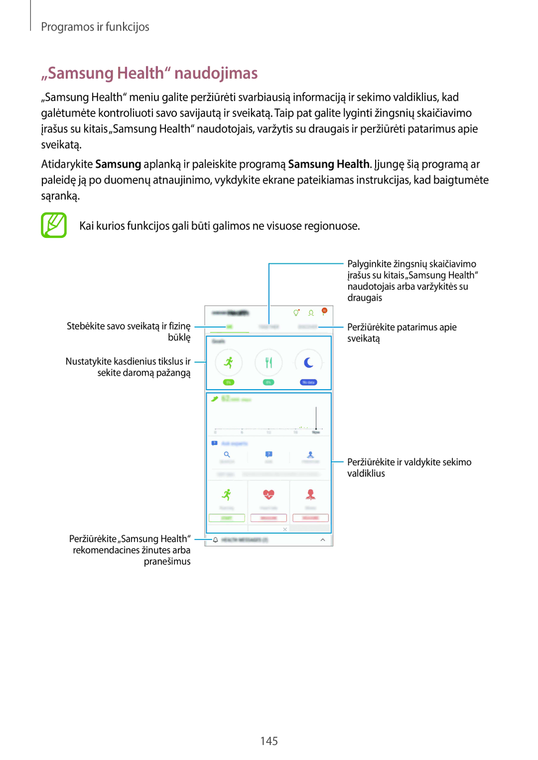 Samsung SM-G965FZKDSEB, SM-G960FZBDSEB, SM-G965FZBDSEB, SM-G965FZPDSEB, SM-G960FZKDSEB manual „Samsung Health naudojimas 