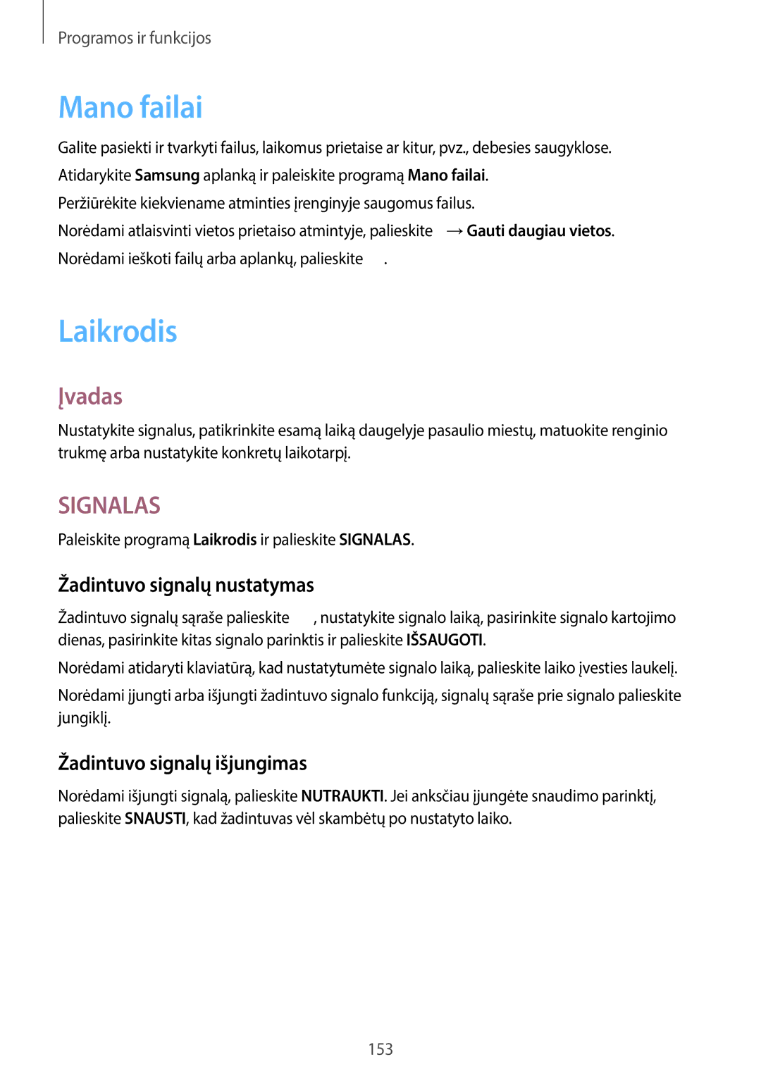 Samsung SM-G965FZPDSEB, SM-G960FZBDSEB Mano failai, Laikrodis, Žadintuvo signalų nustatymas, Žadintuvo signalų išjungimas 