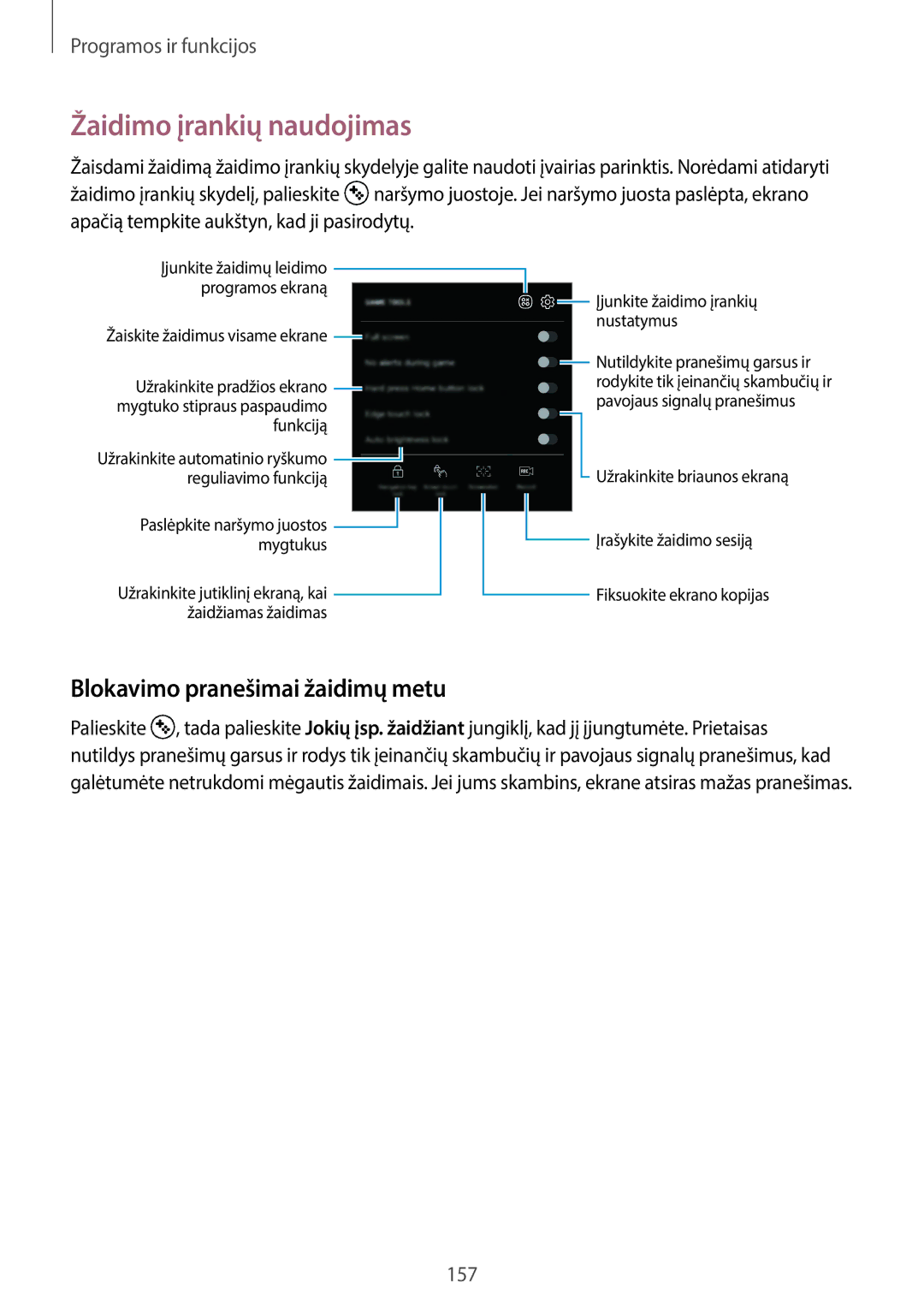 Samsung SM-G965FZKDSEB, SM-G960FZBDSEB, SM-G965FZBDSEB manual Žaidimo įrankių naudojimas, Blokavimo pranešimai žaidimų metu 