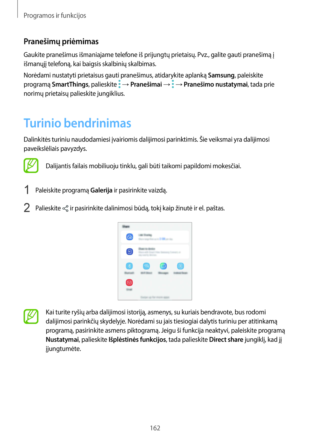 Samsung SM-G960FZBDSEB, SM-G965FZKDSEB, SM-G965FZBDSEB, SM-G965FZPDSEB manual Turinio bendrinimas, Pranešimų priėmimas 