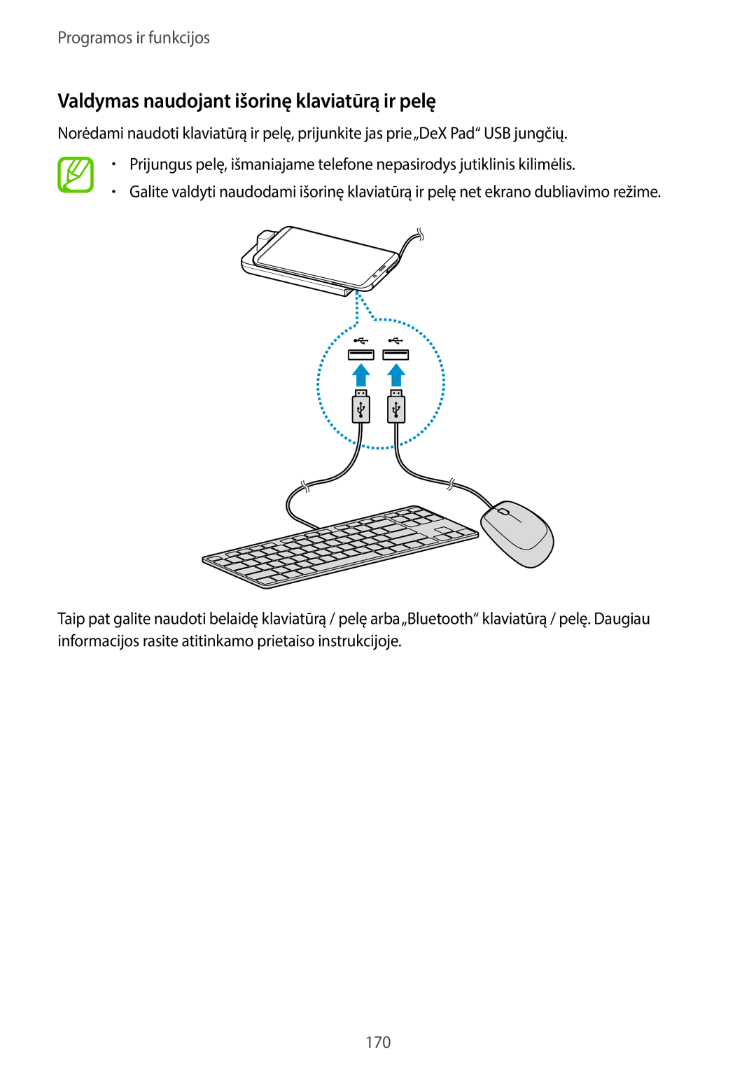 Samsung SM-G965FZBDSEB, SM-G960FZBDSEB, SM-G965FZKDSEB, SM-G965FZPDSEB manual Valdymas naudojant išorinę klaviatūrą ir pelę 