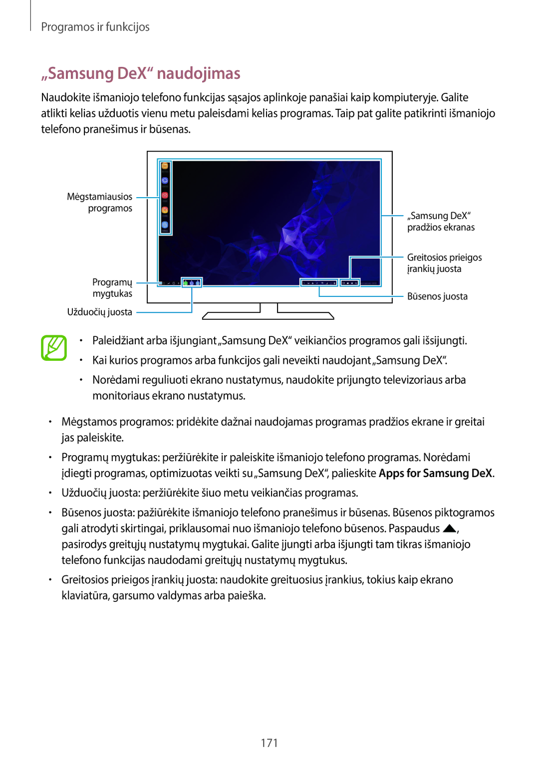 Samsung SM-G965FZPDSEB, SM-G960FZBDSEB, SM-G965FZKDSEB, SM-G965FZBDSEB, SM-G960FZKDSEB, SM-G960FZPDSEB „Samsung DeX naudojimas 