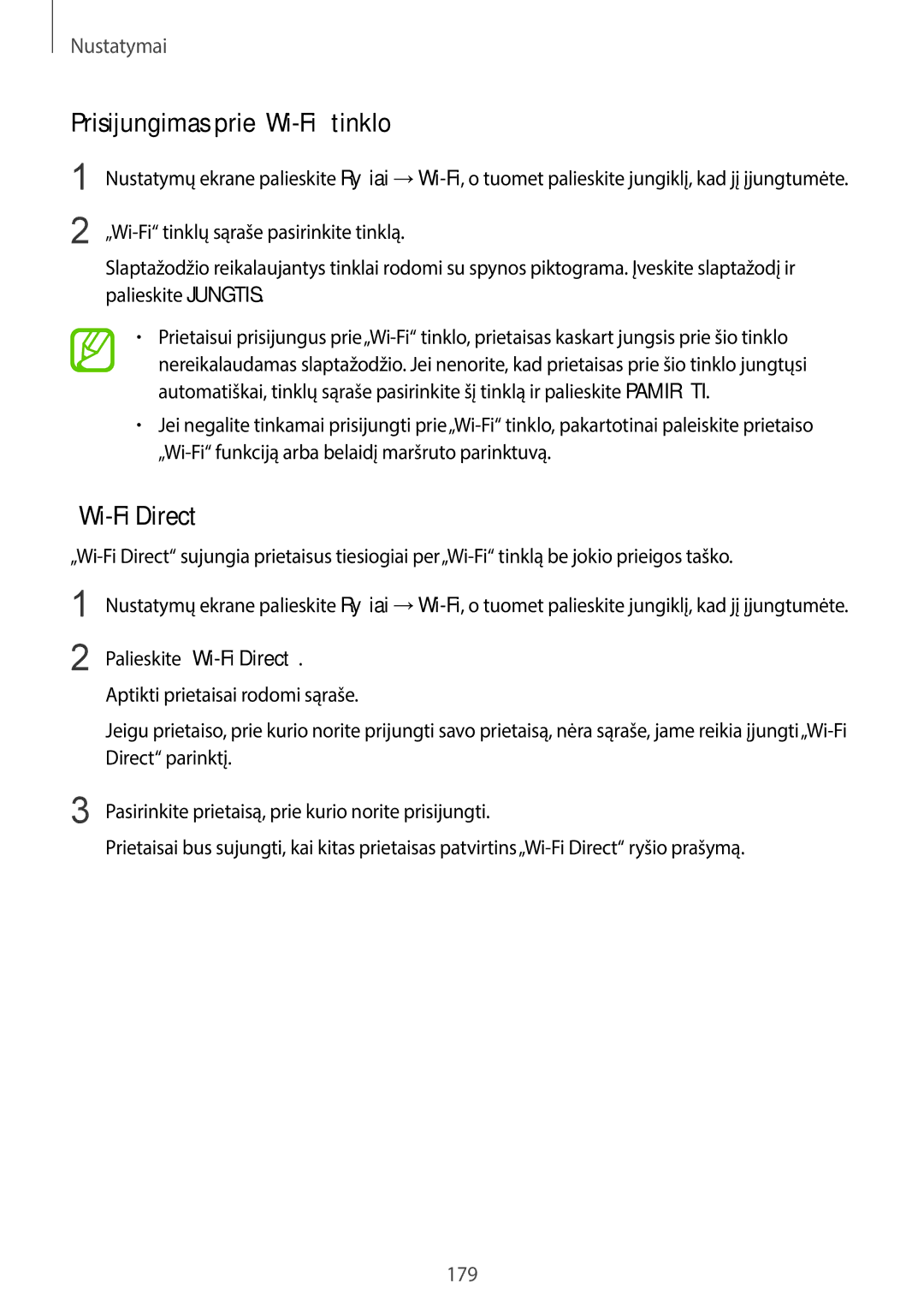 Samsung SM-G960FZPDSEB, SM-G960FZBDSEB, SM-G965FZKDSEB manual Prisijungimas prie„Wi-Fi tinklo, Palieskite „Wi-Fi Direct 