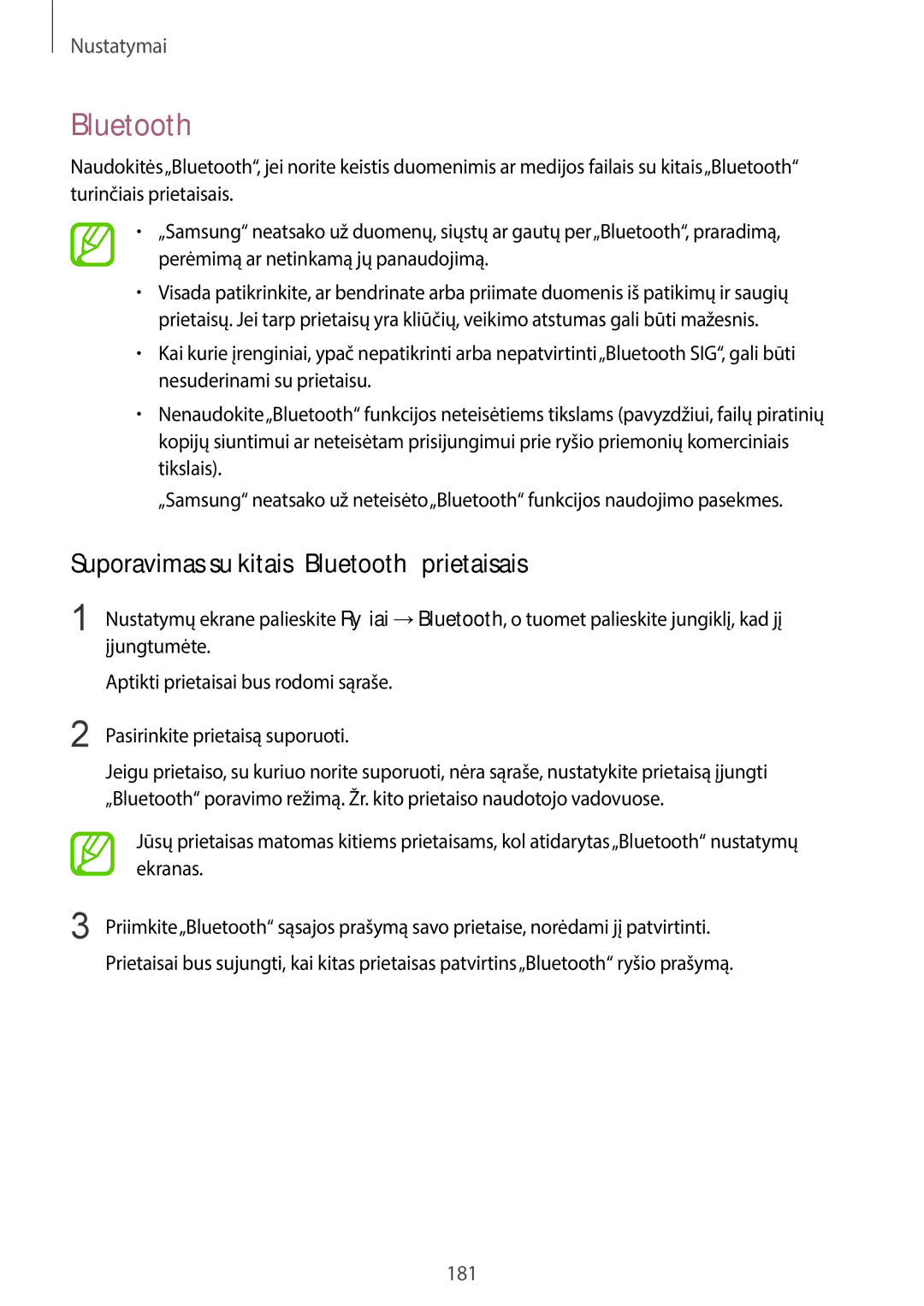 Samsung SM-G965FZKDSEB, SM-G960FZBDSEB, SM-G965FZBDSEB, SM-G965FZPDSEB manual Suporavimas su kitais„Bluetooth prietaisais 