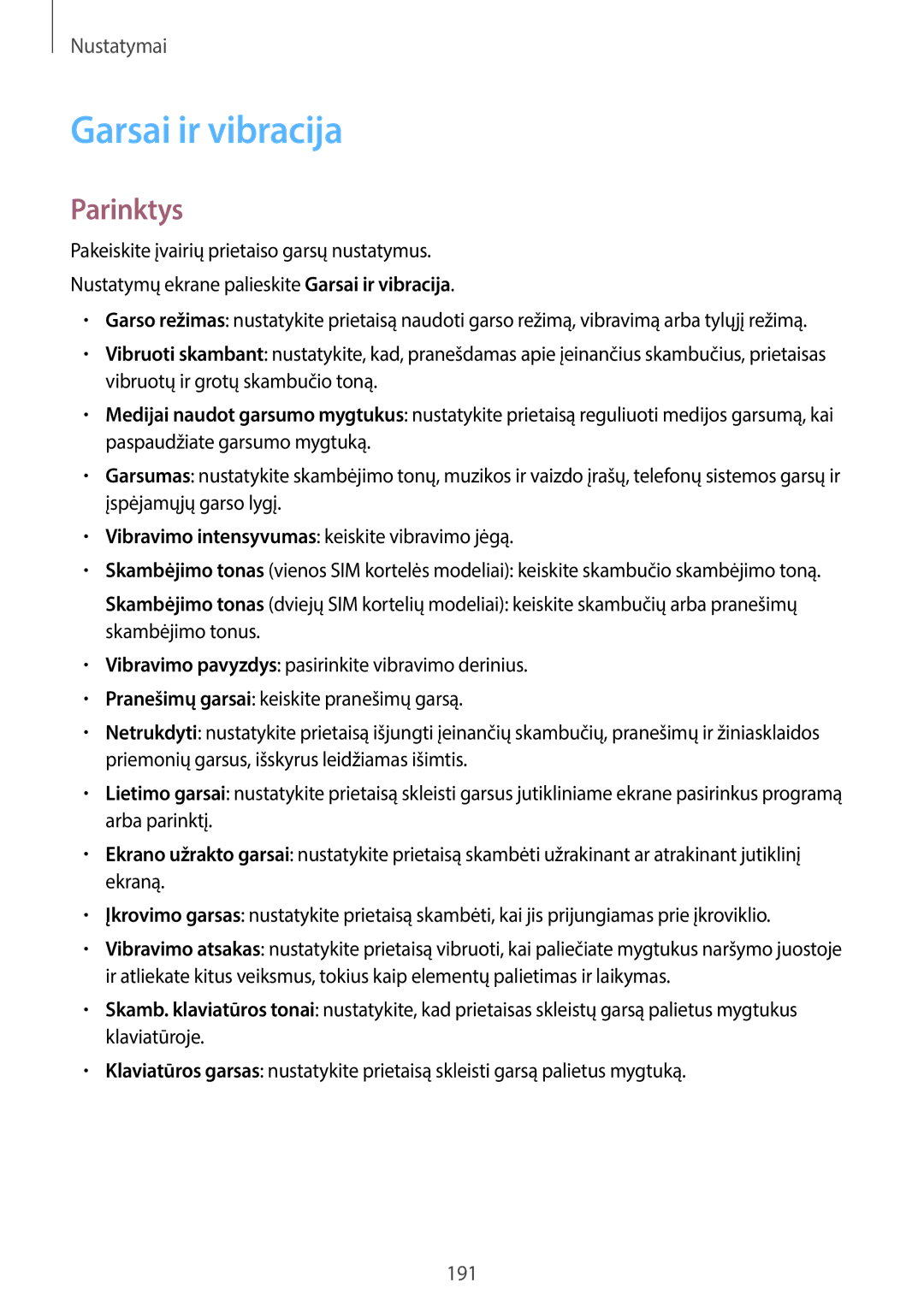 Samsung SM-G960FZPDSEB, SM-G960FZBDSEB, SM-G965FZKDSEB, SM-G965FZBDSEB, SM-G965FZPDSEB manual Garsai ir vibracija, Parinktys 