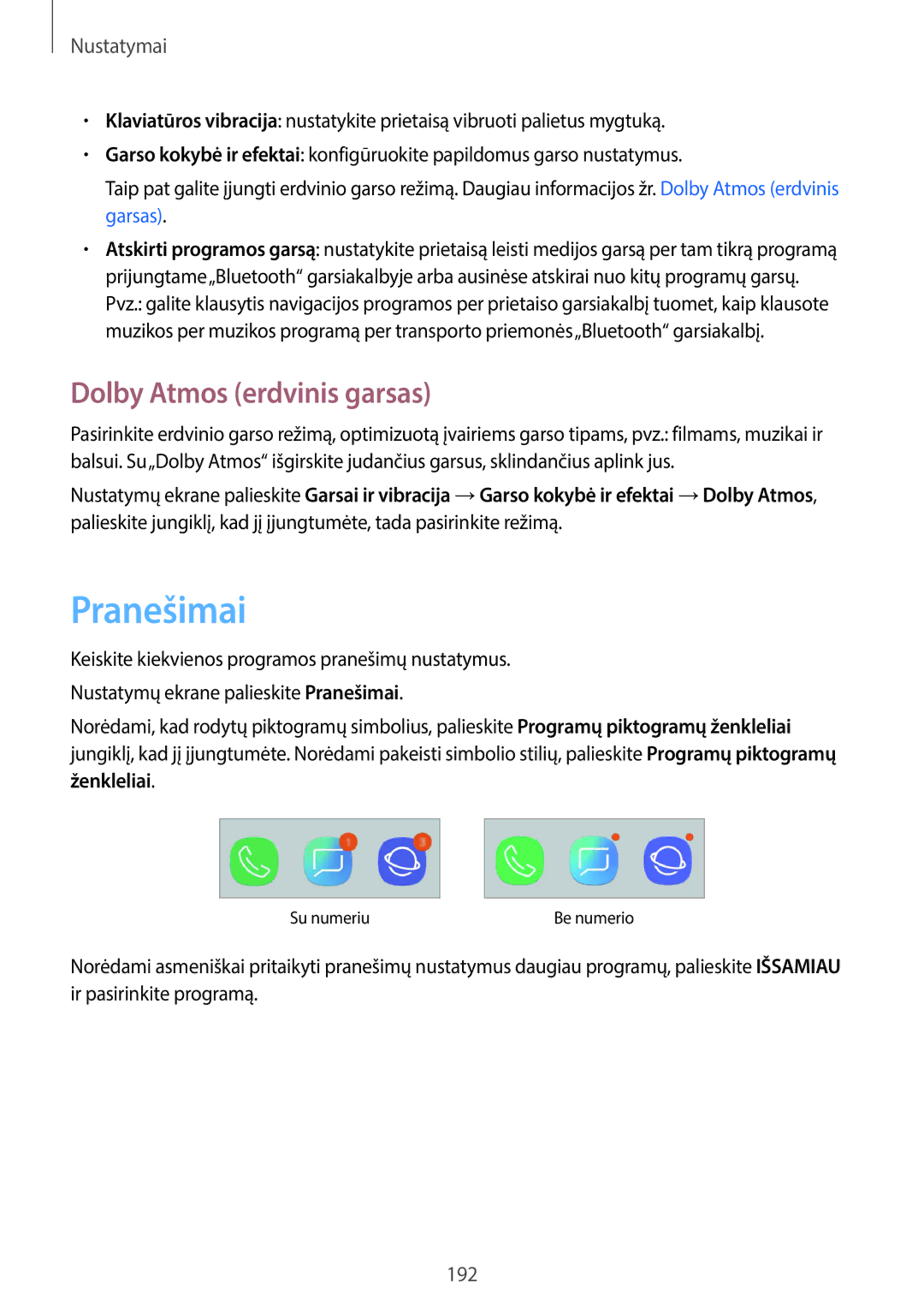 Samsung SM-G960FZBDSEB, SM-G965FZKDSEB, SM-G965FZBDSEB, SM-G965FZPDSEB manual Pranešimai, Dolby Atmos erdvinis garsas 