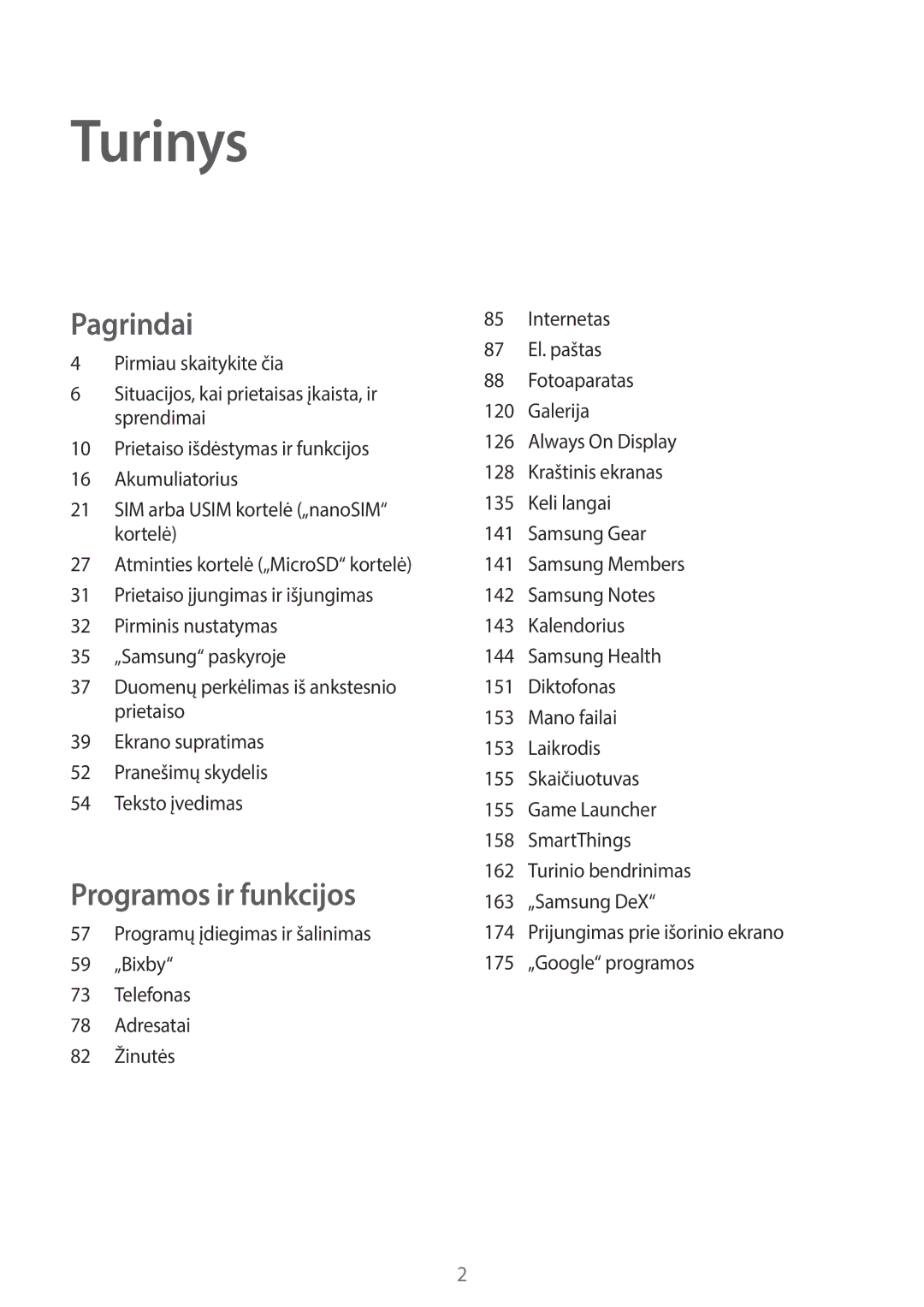 Samsung SM-G965FZBDSEB, SM-G960FZBDSEB, SM-G965FZKDSEB, SM-G965FZPDSEB, SM-G960FZKDSEB, SM-G960FZPDSEB manual Turinys 