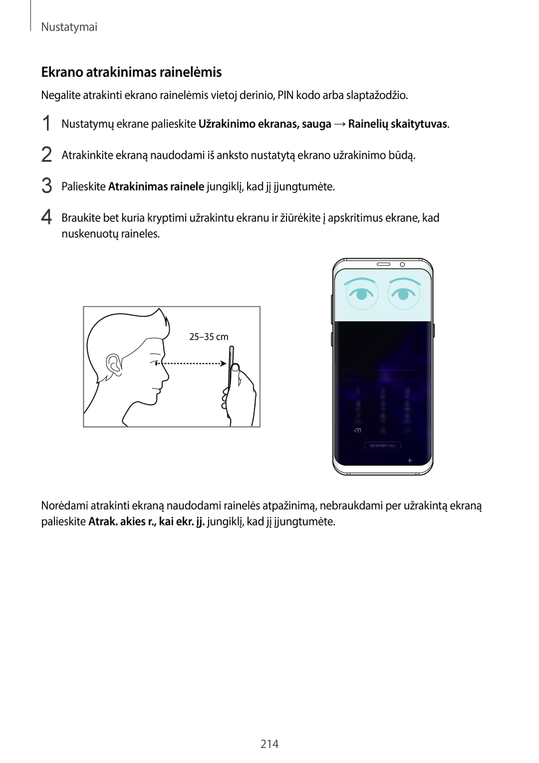 Samsung SM-G960FZKDSEB, SM-G960FZBDSEB, SM-G965FZKDSEB, SM-G965FZBDSEB, SM-G965FZPDSEB manual Ekrano atrakinimas rainelėmis 