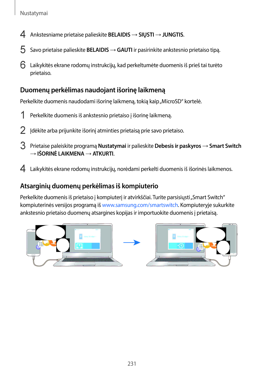 Samsung SM-G965FZPDSEB manual Duomenų perkėlimas naudojant išorinę laikmeną, Atsarginių duomenų perkėlimas iš kompiuterio 