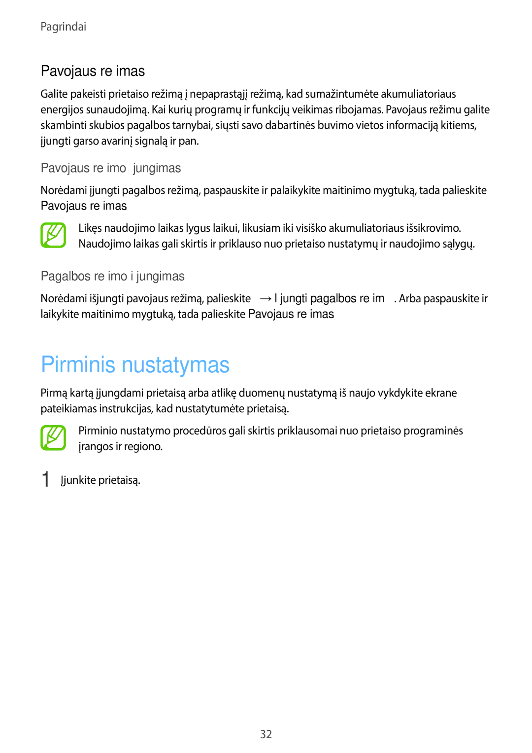 Samsung SM-G965FZBDSEB manual Pirminis nustatymas, Pavojaus režimas, Pavojaus režimo įjungimas, Pagalbos režimo išjungimas 