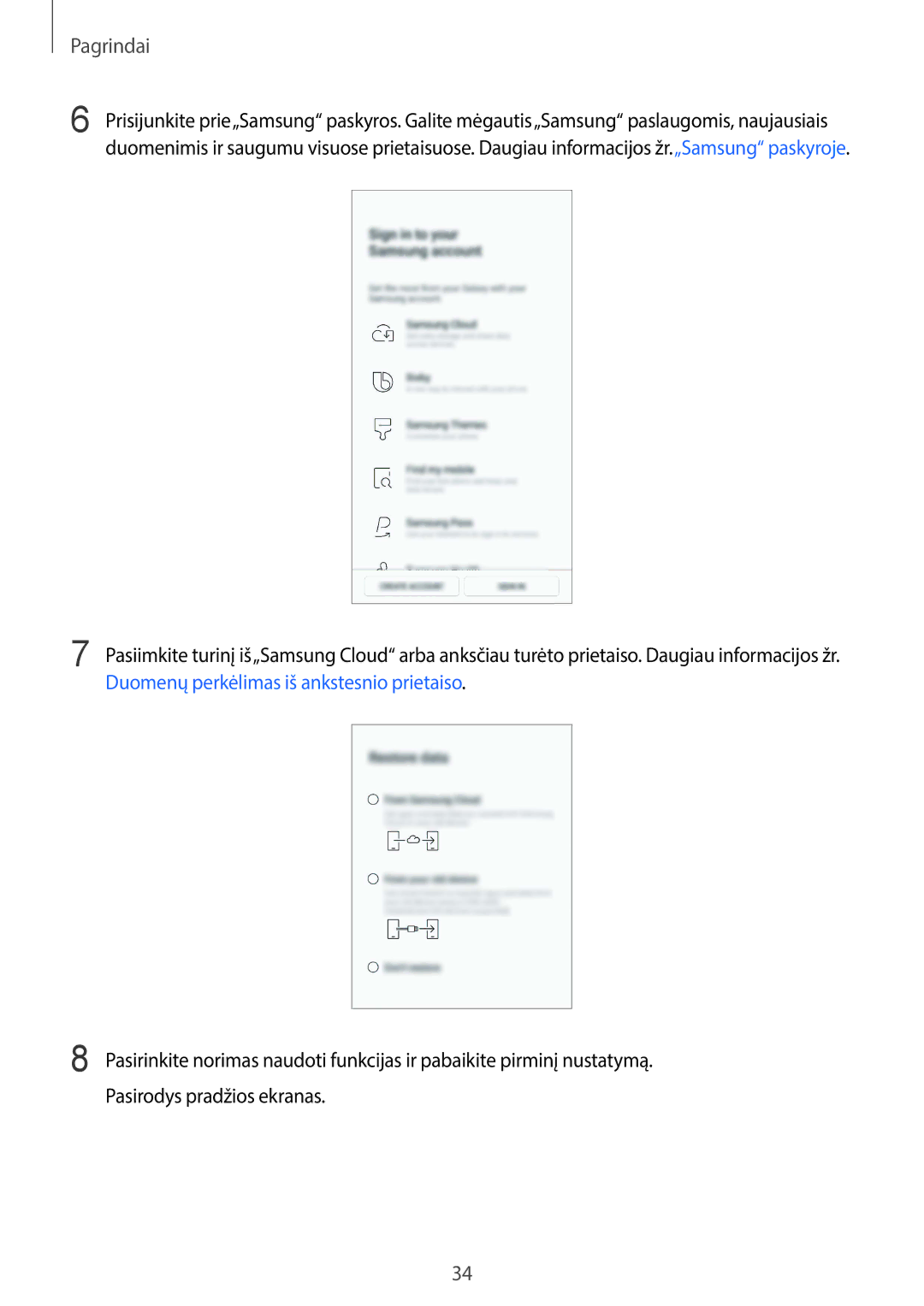 Samsung SM-G960FZKDSEB, SM-G960FZBDSEB, SM-G965FZKDSEB, SM-G965FZBDSEB, SM-G965FZPDSEB, SM-G960FZPDSEB manual Pagrindai 