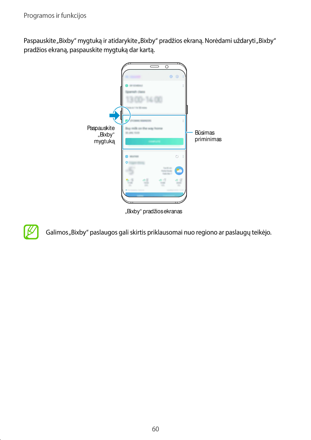 Samsung SM-G960FZBDSEB, SM-G965FZKDSEB, SM-G965FZBDSEB, SM-G965FZPDSEB manual Būsimas priminimas „Bixby pradžios ekranas 