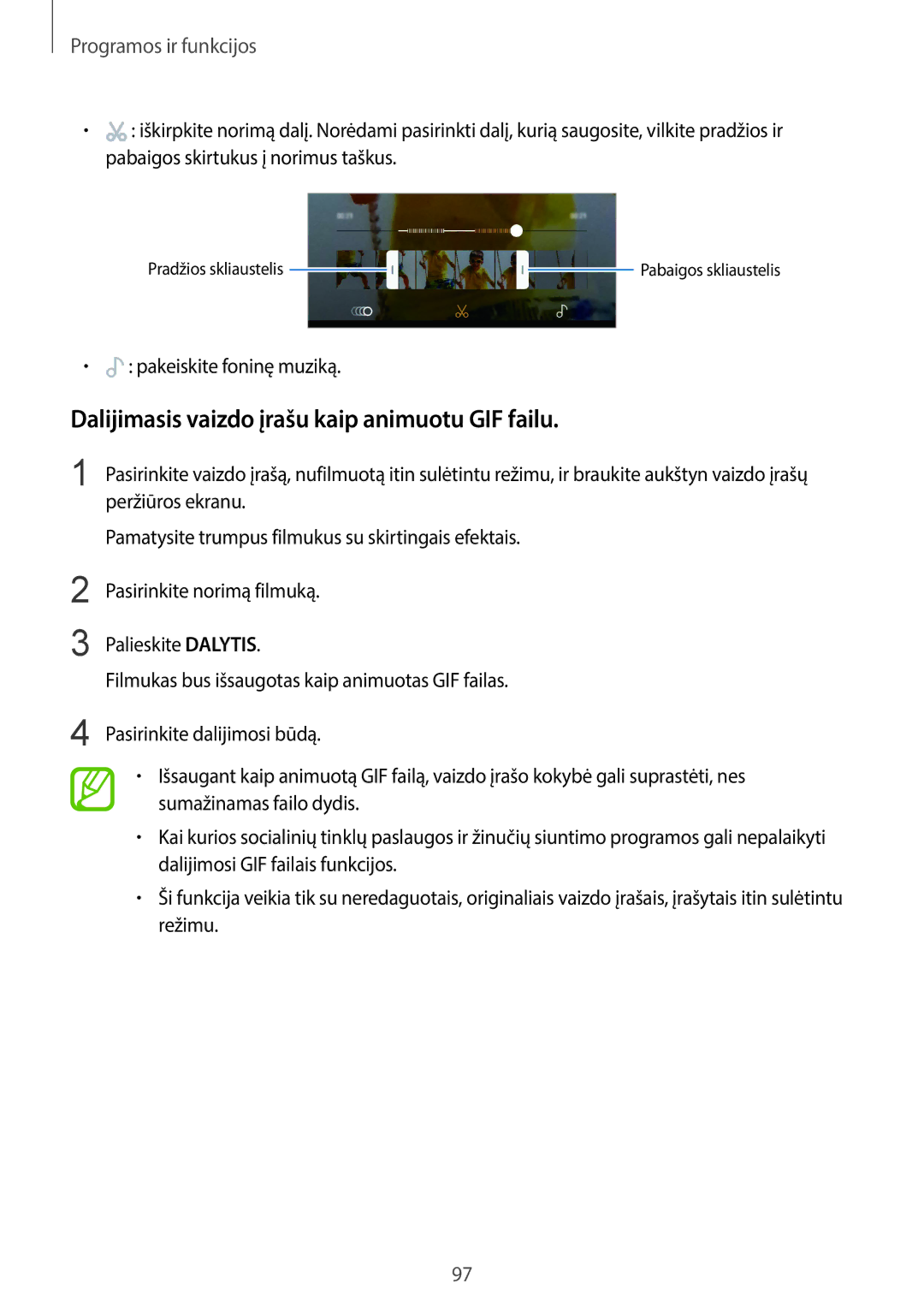 Samsung SM-G965FZKDSEB, SM-G960FZBDSEB manual Dalijimasis vaizdo įrašu kaip animuotu GIF failu, Pakeiskite foninę muziką 