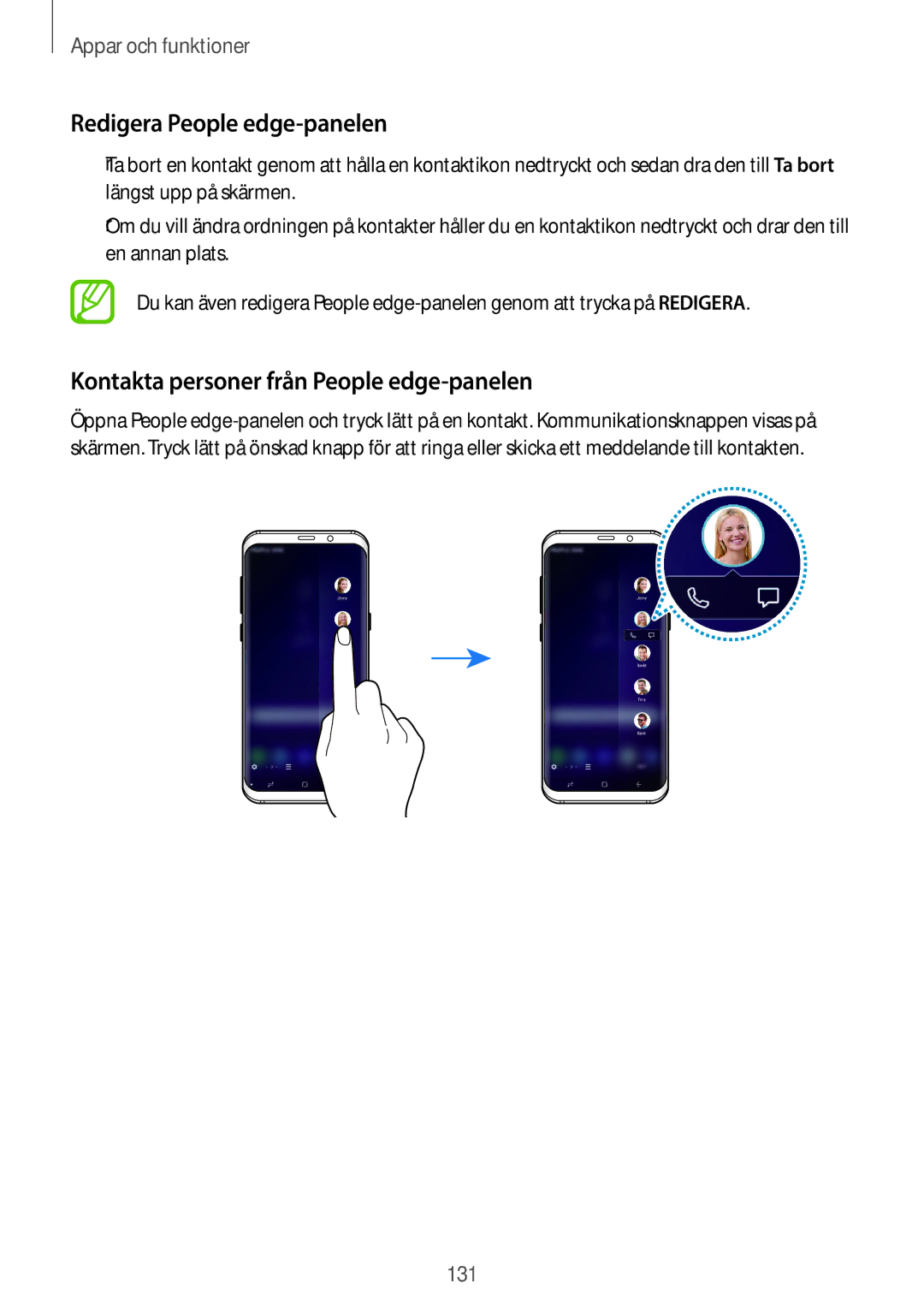 Samsung SM-G965FZPDNEE, SM-G960FZKDNEE manual Redigera People edge-panelen, Kontakta personer från People edge-panelen 