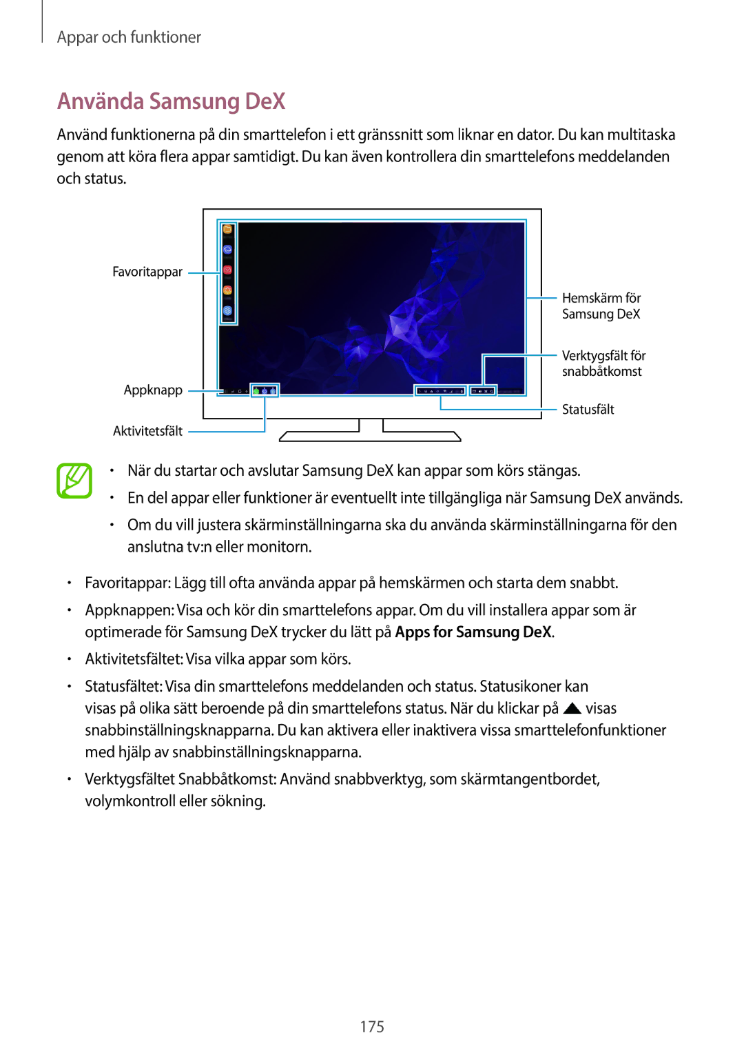 Samsung SM-G960FZBDNEE, SM-G960FZKDNEE, SM-G960FZPDNEE, SM-G965FZBDNEE, SM-G965FZKDNEE, SM-G965FZPDNEE Använda Samsung DeX 