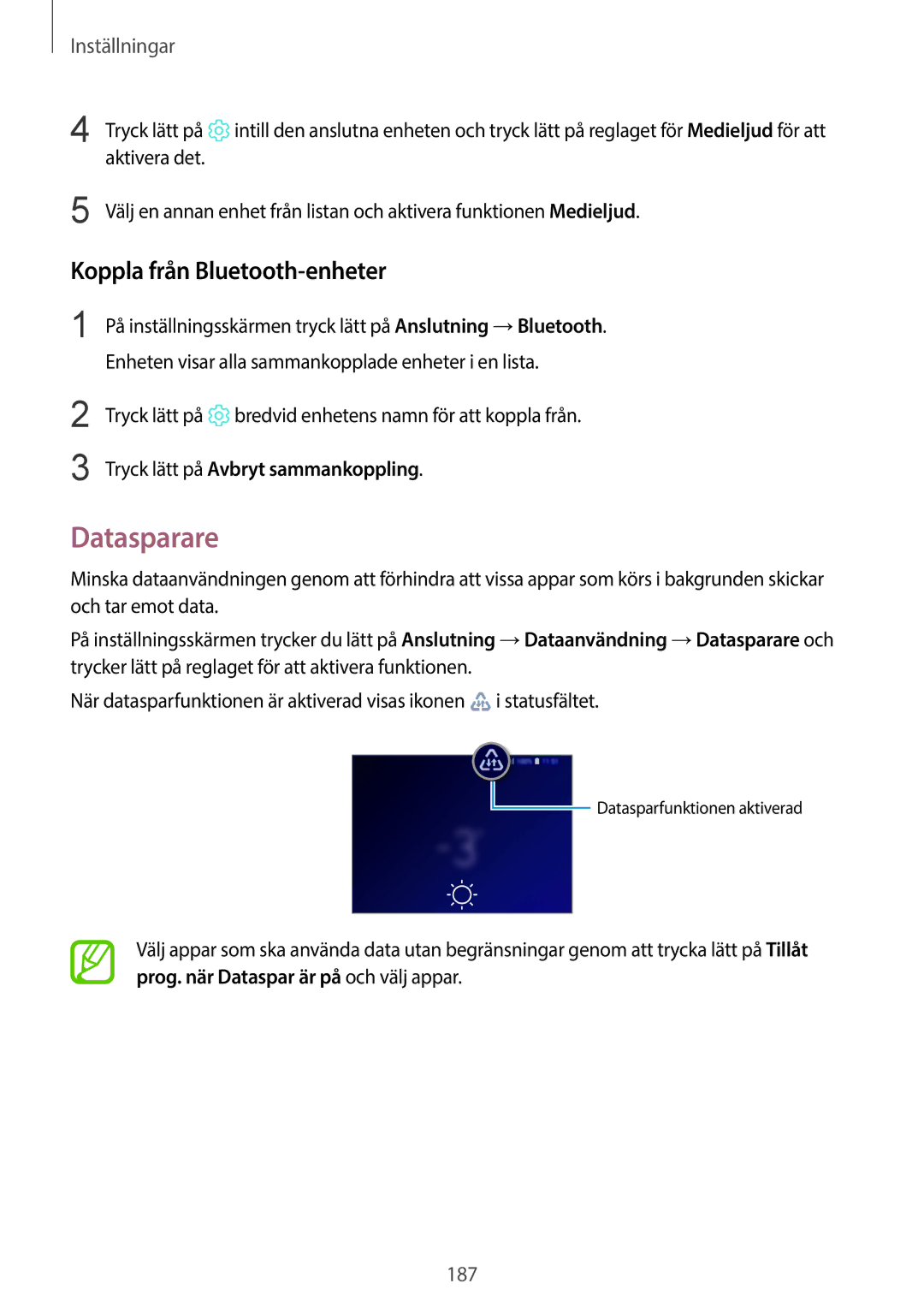 Samsung SM-G960FZBDNEE Datasparare, Koppla från Bluetooth-enheter, Tryck lätt på bredvid enhetens namn för att koppla från 