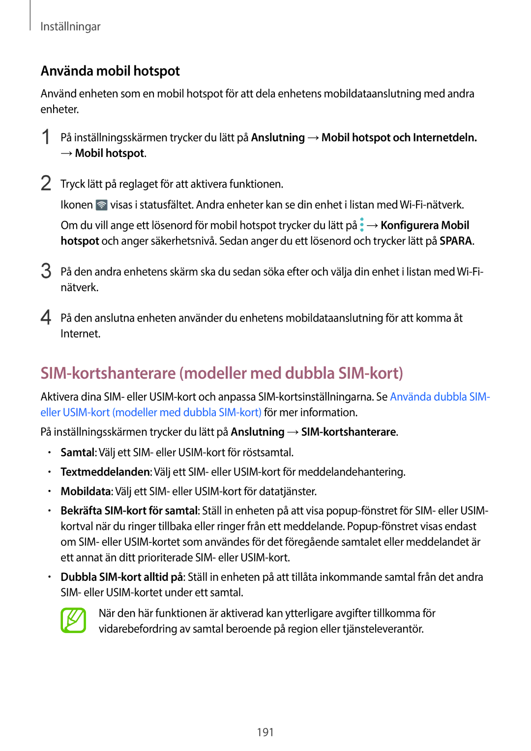 Samsung SM-G965FZPDNEE manual SIM-kortshanterare modeller med dubbla SIM-kort, Använda mobil hotspot, → Mobil hotspot 