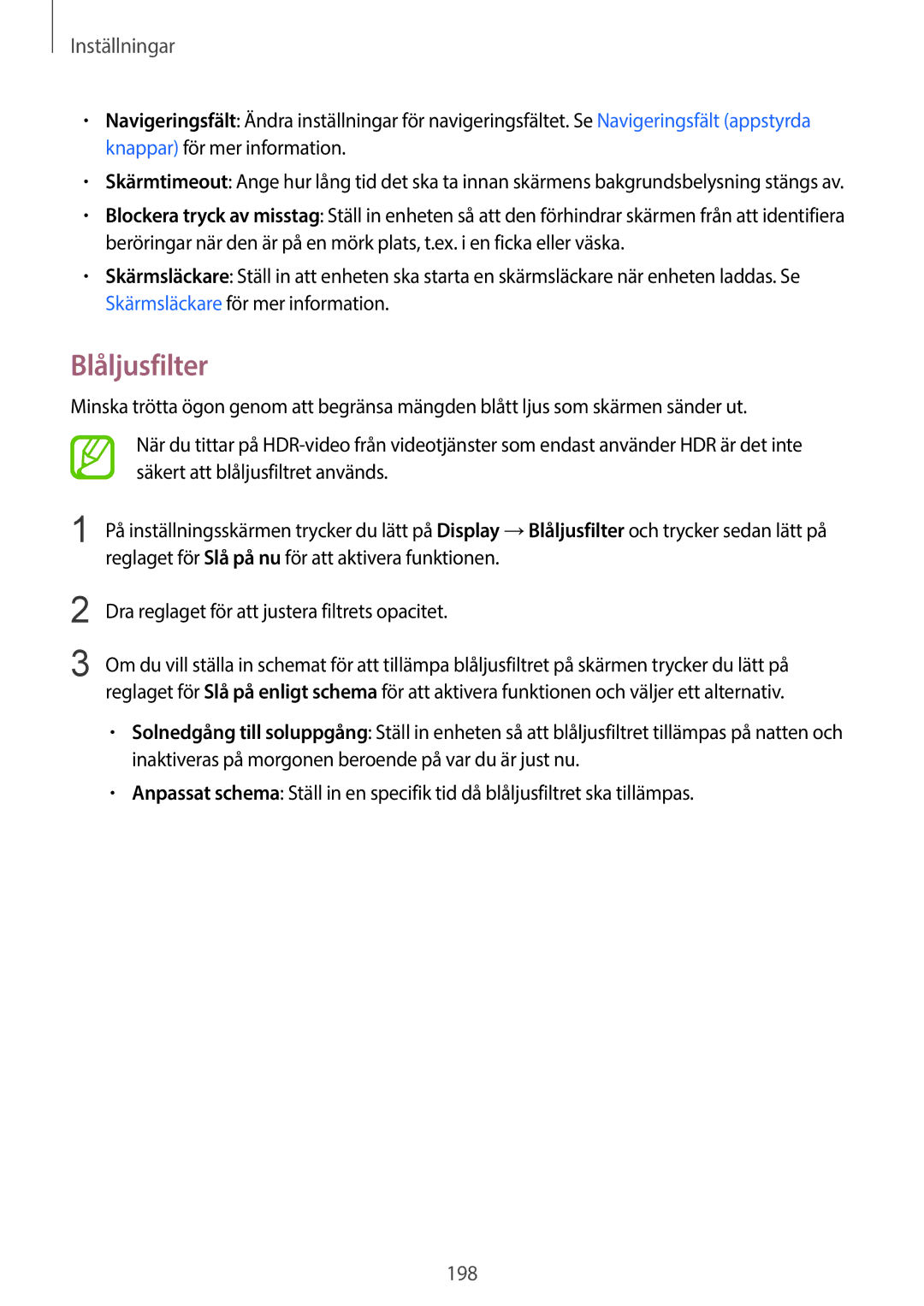 Samsung SM-G960FZKDNEE, SM-G960FZBDNEE, SM-G960FZPDNEE, SM-G965FZBDNEE, SM-G965FZKDNEE, SM-G965FZPDNEE manual Blåljusfilter 