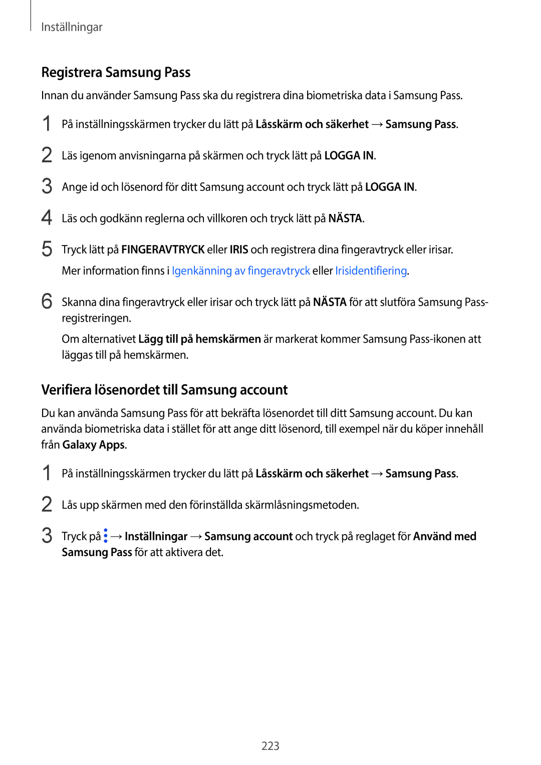 Samsung SM-G960FZBDNEE, SM-G960FZKDNEE, SM-G960FZPDNEE Registrera Samsung Pass, Verifiera lösenordet till Samsung account 