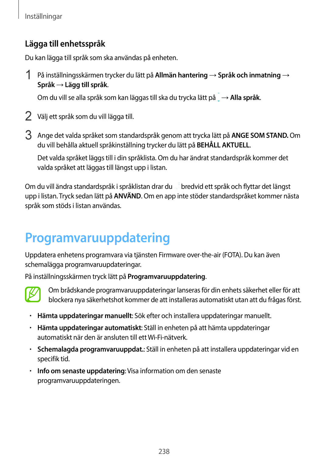 Samsung SM-G965FZKDNEE, SM-G960FZKDNEE, SM-G960FZBDNEE, SM-G960FZPDNEE manual Programvaruuppdatering, Lägga till enhetsspråk 
