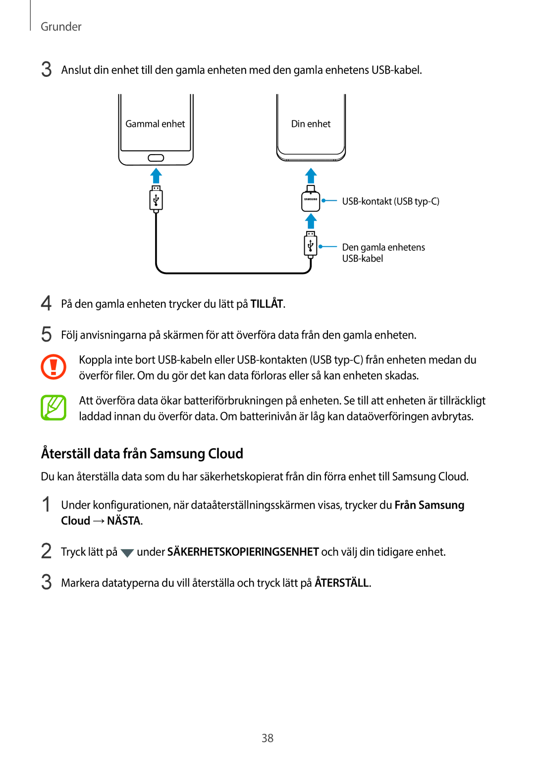 Samsung SM-G960FZPDNEE, SM-G960FZKDNEE, SM-G960FZBDNEE, SM-G965FZBDNEE, SM-G965FZKDNEE manual Återställ data från Samsung Cloud 