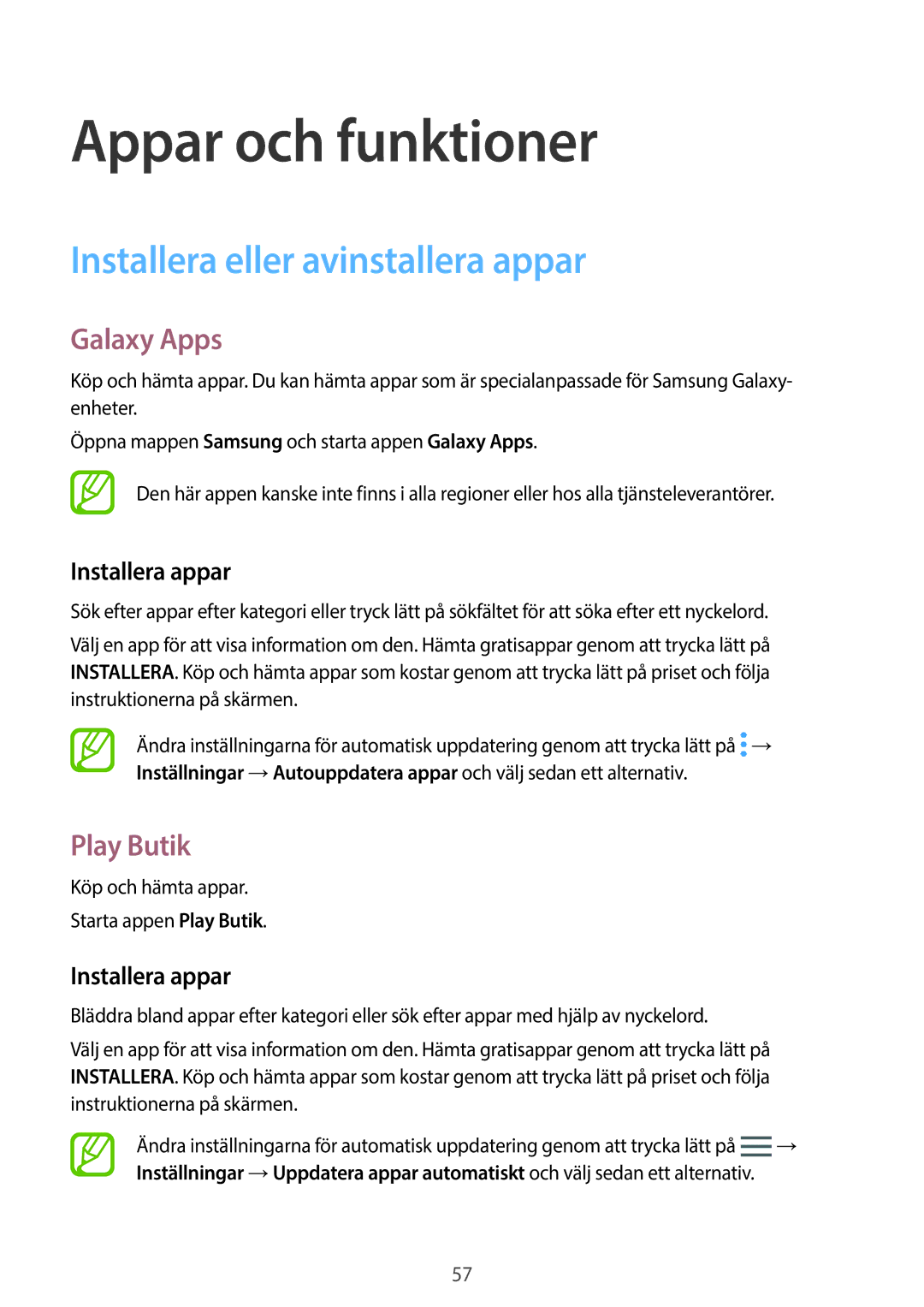 Samsung SM-G965FZBDNEE, SM-G960FZKDNEE manual Installera eller avinstallera appar, Galaxy Apps, Play Butik, Installera appar 