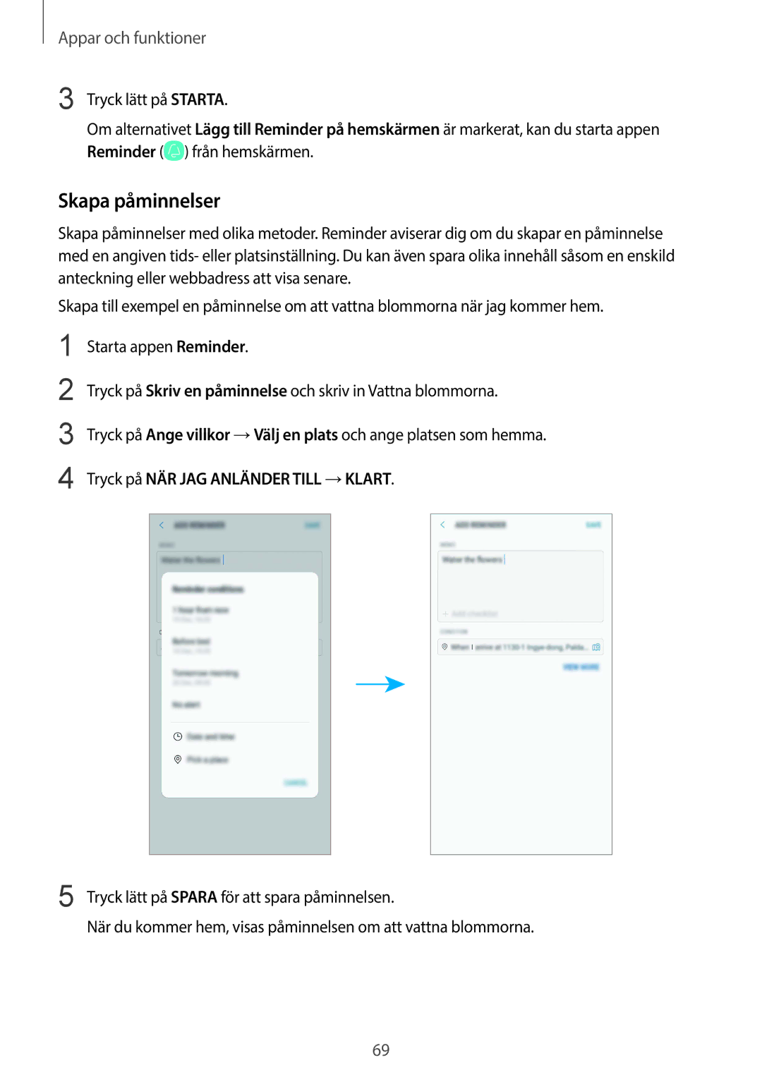 Samsung SM-G965FZBDNEE, SM-G960FZKDNEE, SM-G960FZBDNEE, SM-G960FZPDNEE, SM-G965FZKDNEE, SM-G965FZPDNEE manual Skapa påminnelser 