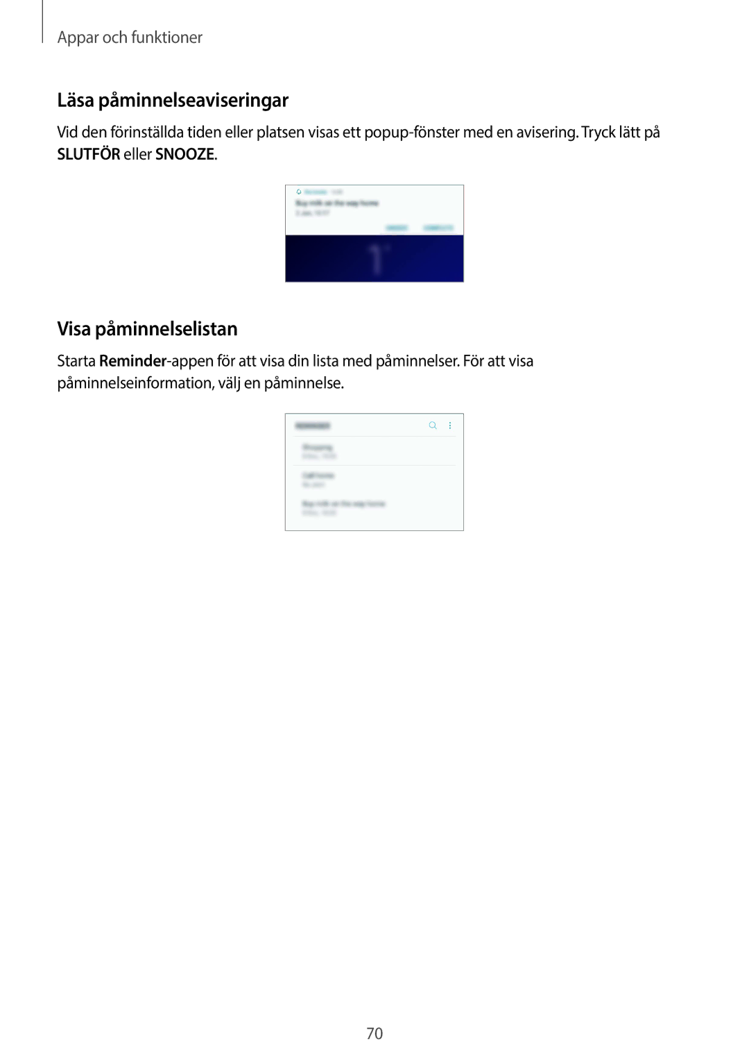 Samsung SM-G965FZKDNEE, SM-G960FZKDNEE, SM-G960FZBDNEE, SM-G960FZPDNEE Läsa påminnelseaviseringar, Visa påminnelselistan 