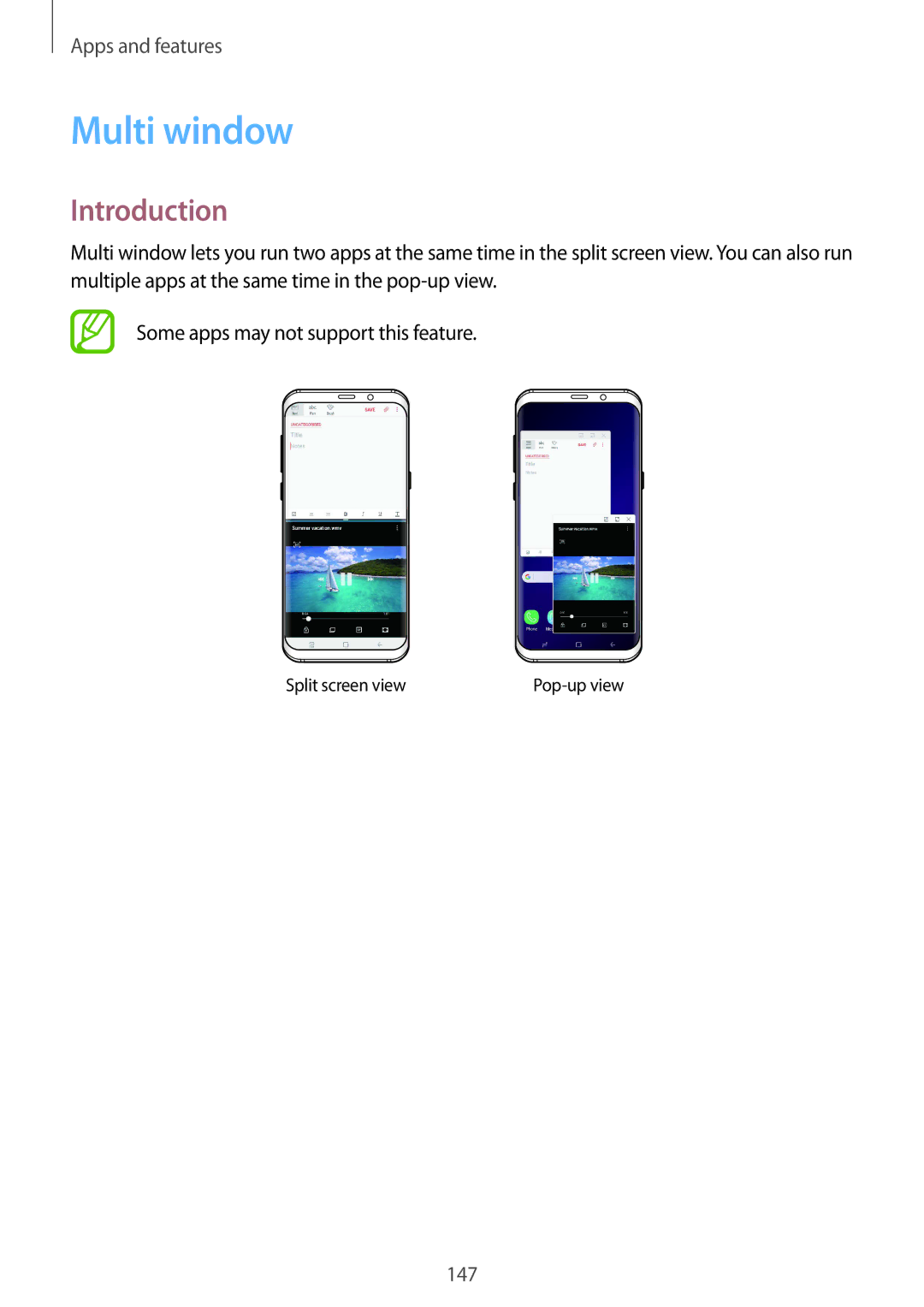 Samsung SM-G960FZKDDBT, SM-G960FZPDDBT, SM-G960FZAHDBT, SM-G960FZBDDBT, SM-G960FZBADBT manual Multi window, Introduction 