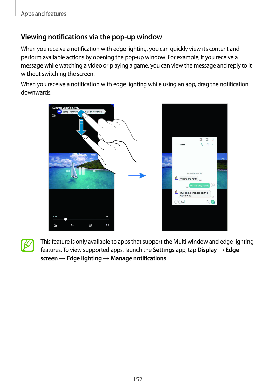 Samsung SM-G965FZPAHUI, SM-G960FZPDDBT, SM-G960FZAHDBT, SM-G960FZBDDBT manual Viewing notifications via the pop-up window 