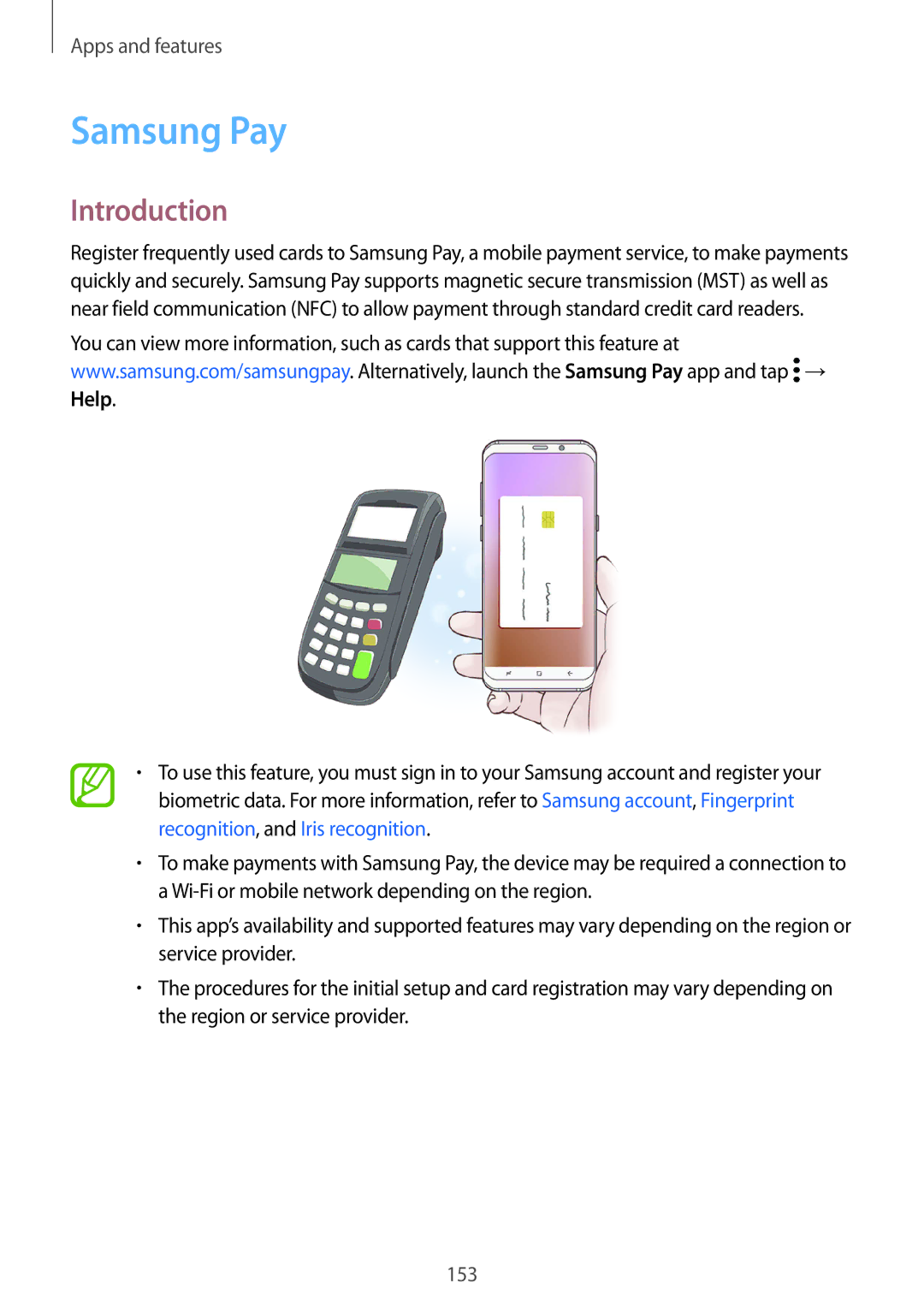 Samsung SM-G965FZKATIM, SM-G960FZPDDBT, SM-G960FZAHDBT, SM-G960FZBDDBT, SM-G960FZBADBT manual Samsung Pay, Introduction 