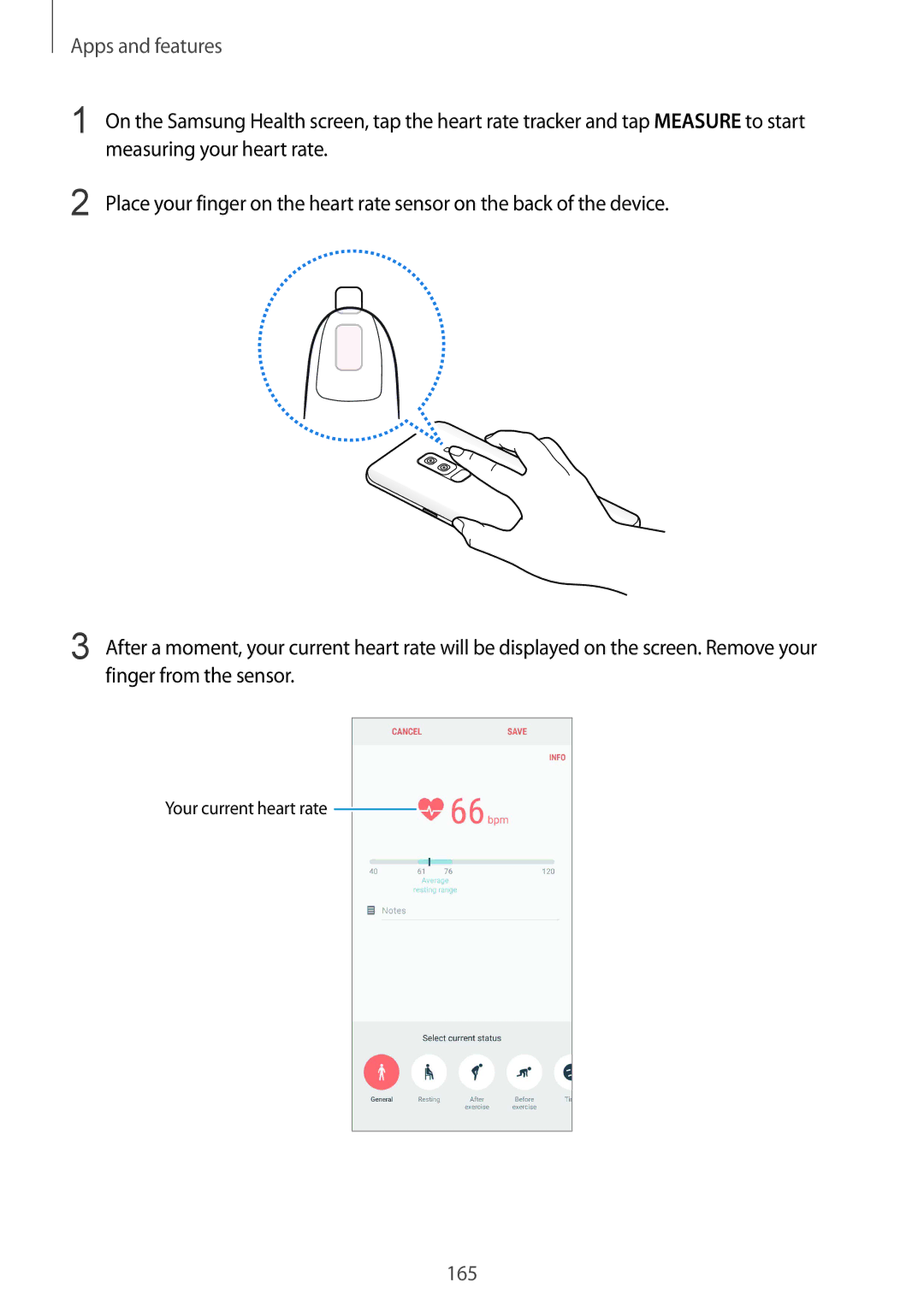 Samsung SM-G960FZKAHUI, SM-G960FZPDDBT, SM-G960FZAHDBT, SM-G960FZBDDBT, SM-G960FZBADBT manual Measuring your heart rate 