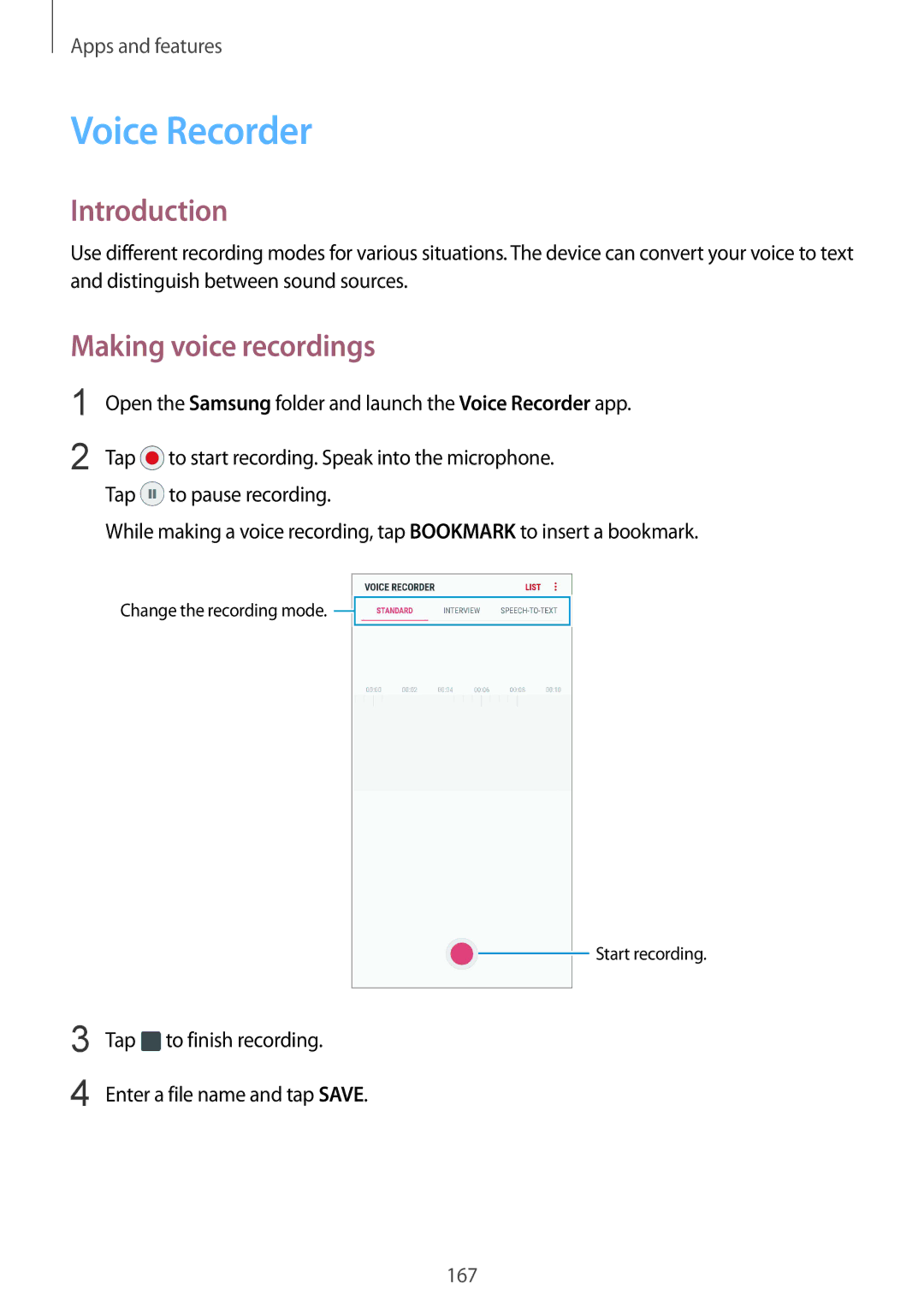 Samsung SM-G960FZPAOMN Voice Recorder, Making voice recordings, Tap to finish recording Enter a file name and tap Save 