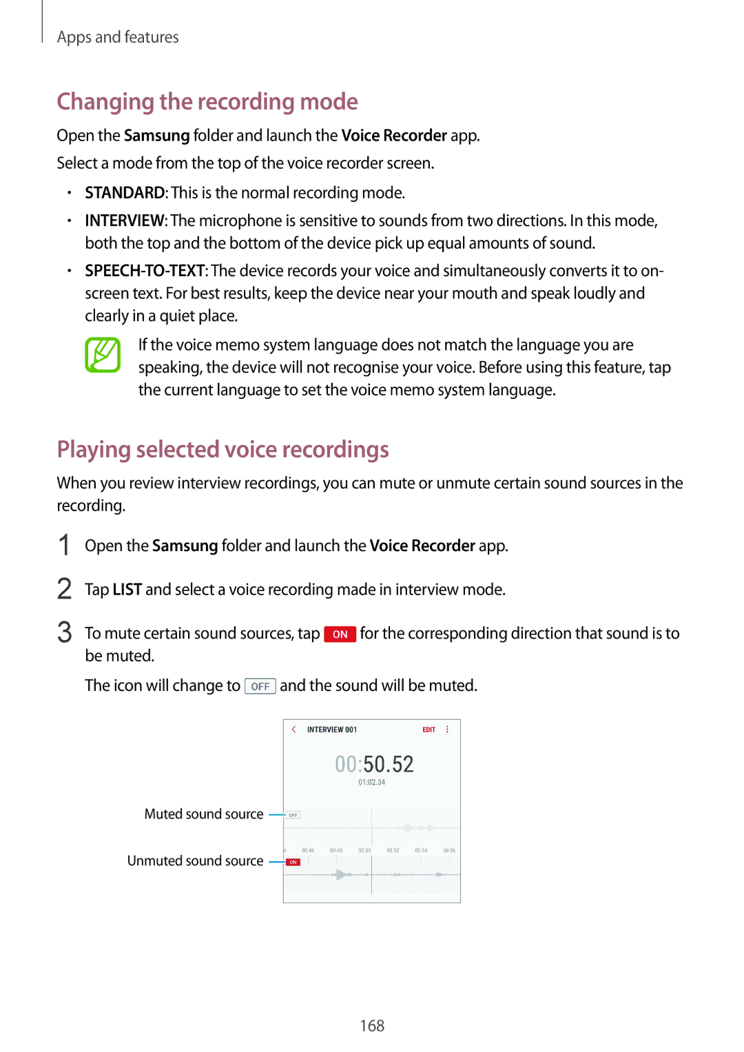 Samsung SM-G960FZKAOMN, SM-G960FZPDDBT, SM-G960FZAHDBT manual Changing the recording mode, Playing selected voice recordings 