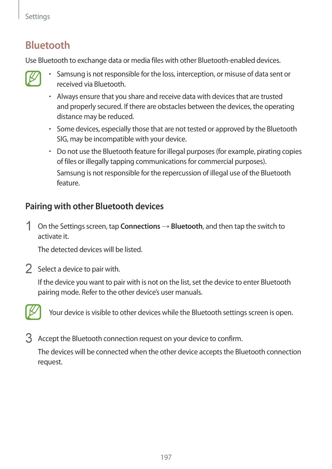 Samsung SM-G965FZKDSEE, SM-G960FZPDDBT, SM-G960FZAHDBT, SM-G960FZBDDBT manual Pairing with other Bluetooth devices 