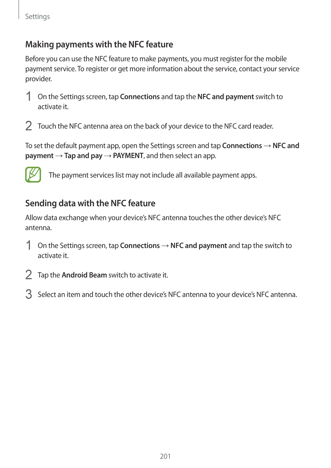 Samsung SM-G965FZBDSEE, SM-G960FZPDDBT manual Making payments with the NFC feature, Sending data with the NFC feature 