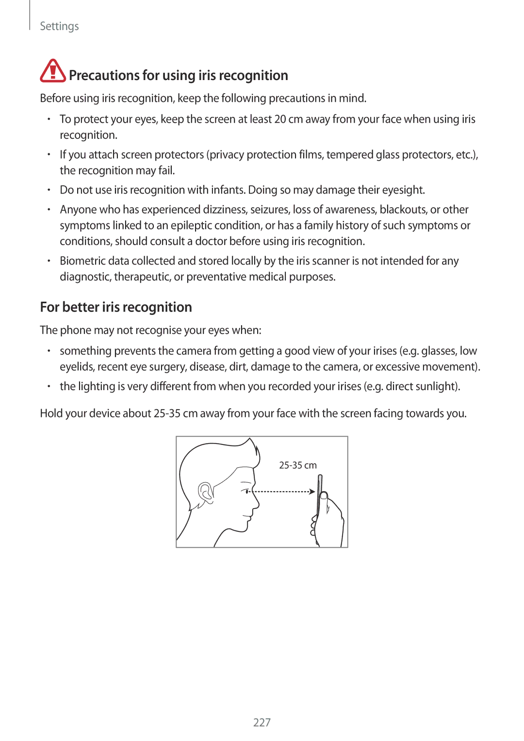 Samsung SM-G965FZBDVGR, SM-G960FZPDDBT, SM-G960FZAHDBT Precautions for using iris recognition, For better iris recognition 