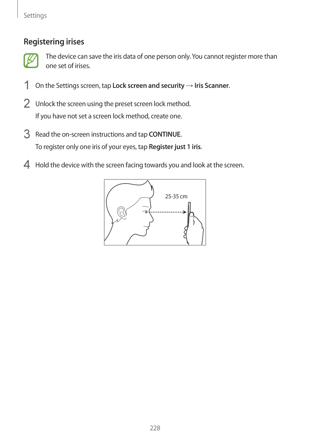 Samsung SM-G965FZKDVGR, SM-G960FZPDDBT, SM-G960FZAHDBT, SM-G960FZBDDBT, SM-G960FZBADBT, SM-G960FZPADBT manual Registering irises 