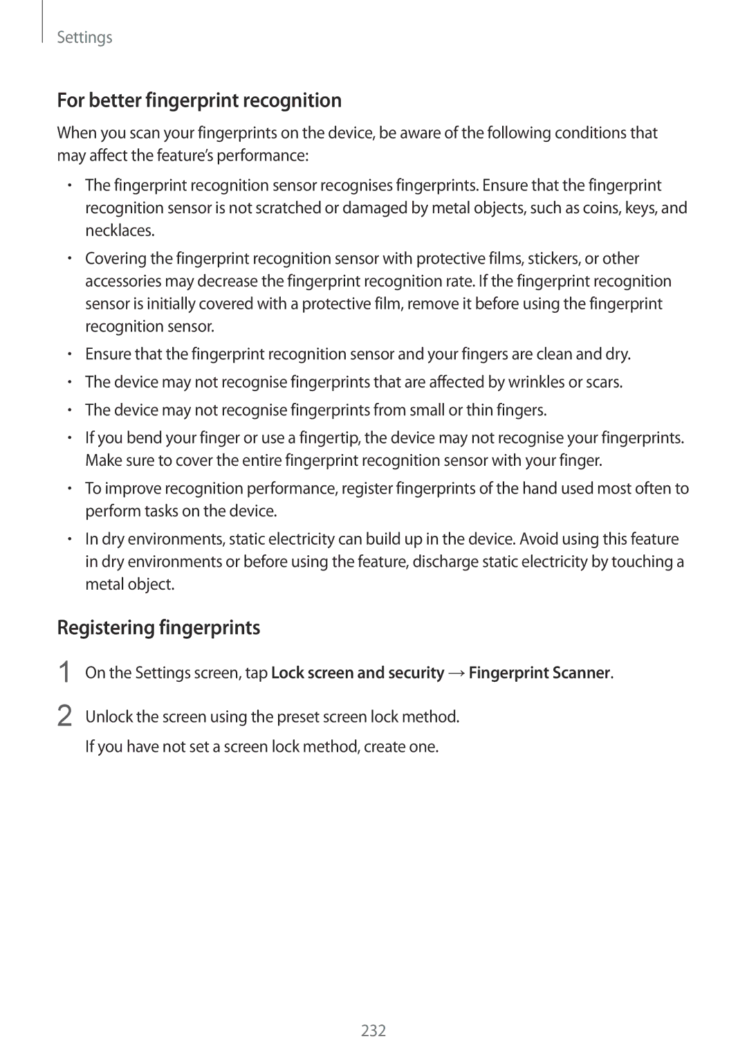 Samsung SM-G965FZPDEUR, SM-G960FZPDDBT, SM-G960FZAHDBT manual For better fingerprint recognition, Registering fingerprints 