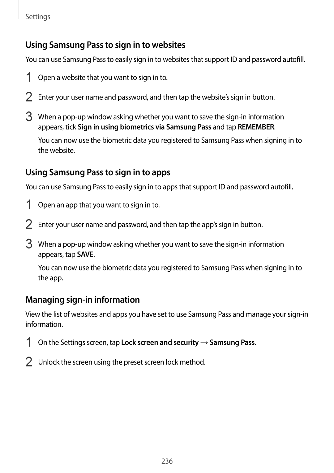 Samsung SM-G960FZKDVGR, SM-G960FZPDDBT Using Samsung Pass to sign in to websites, Using Samsung Pass to sign in to apps 