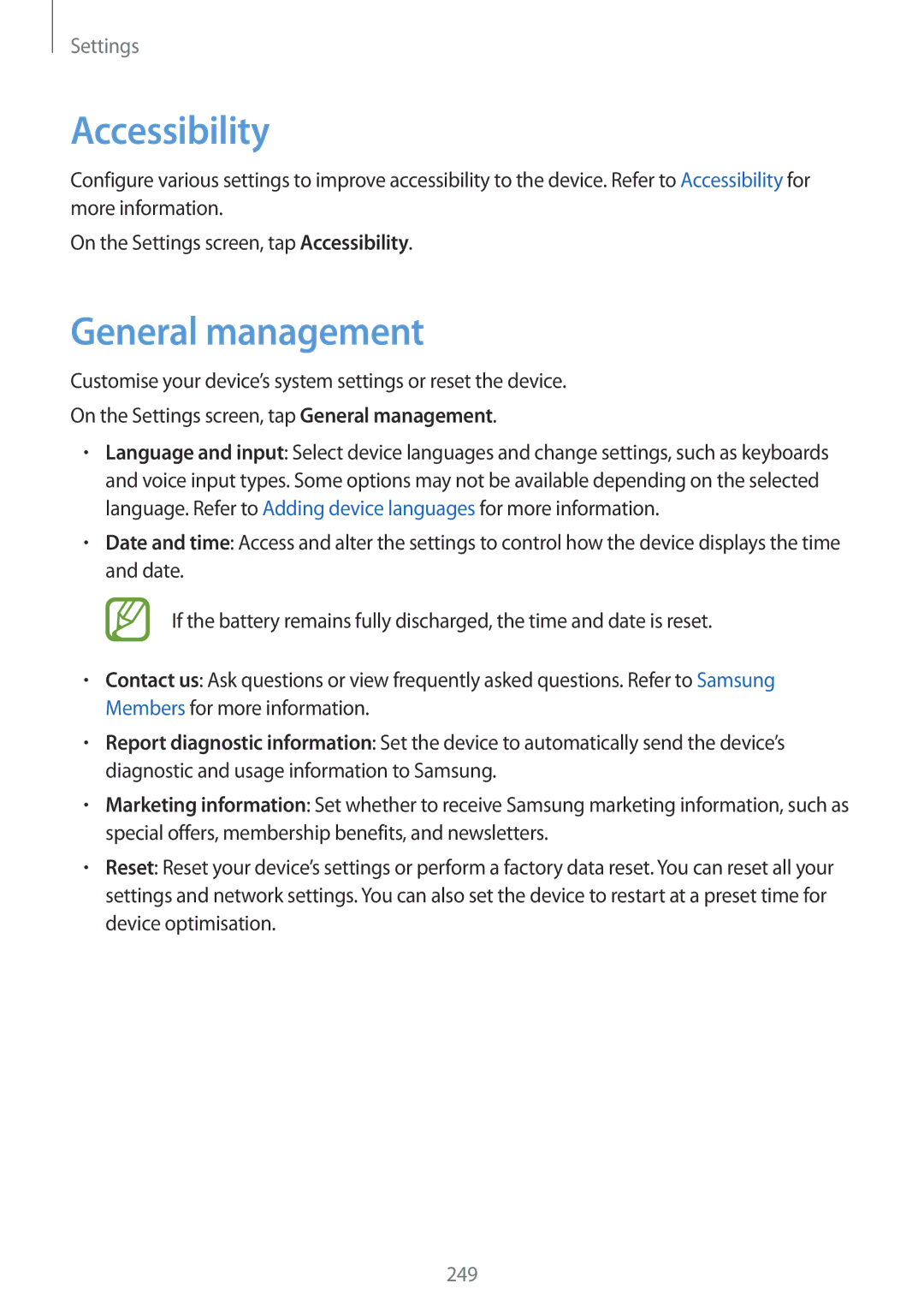 Samsung SM-G965FZAEILO, SM-G960FZPDDBT, SM-G960FZAHDBT, SM-G960FZBDDBT, SM-G960FZBADBT manual Accessibility, General management 