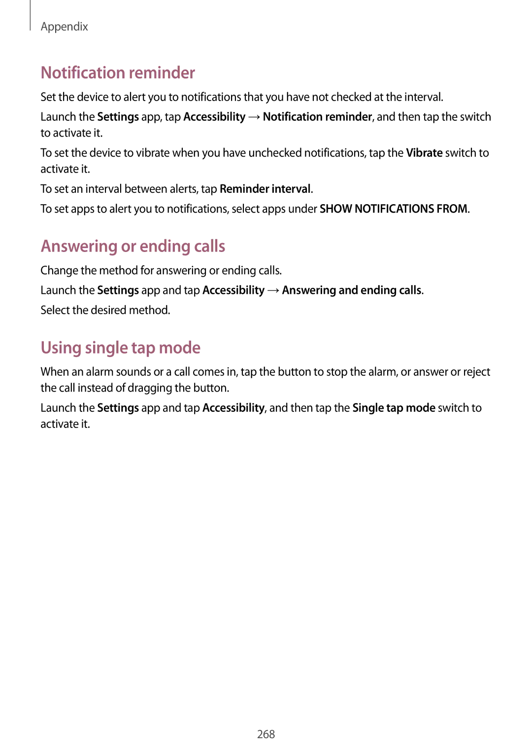 Samsung SM-G960FZPADBT, SM-G960FZPDDBT manual Notification reminder, Answering or ending calls, Using single tap mode 