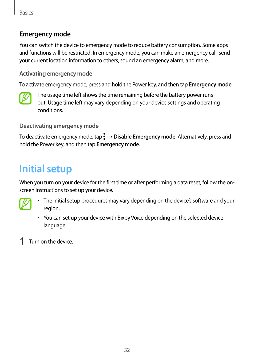 Samsung SM-G960FZBATIM manual Initial setup, Emergency mode, Activating emergency mode, Deactivating emergency mode 