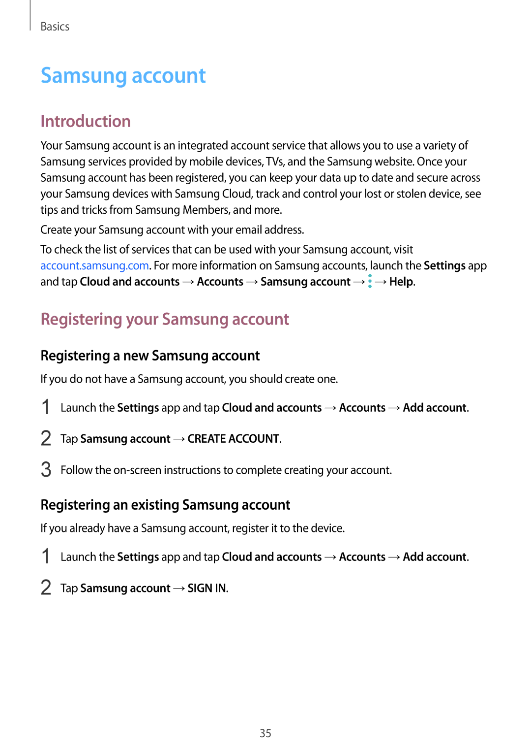 Samsung SM-G960FZPAOMN manual Introduction, Registering your Samsung account, Registering a new Samsung account 